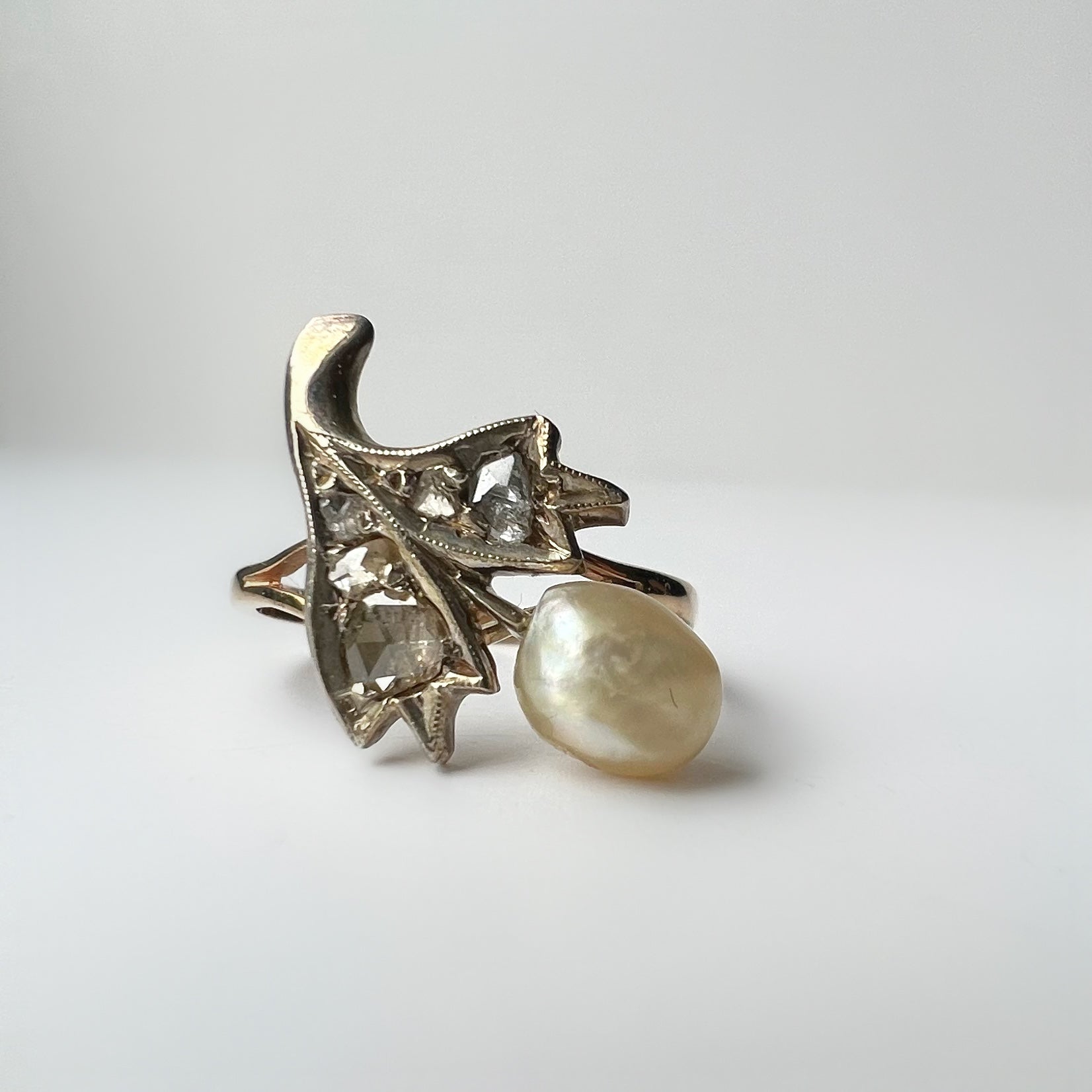 Vintage Pearl and Diamond Flower Ring