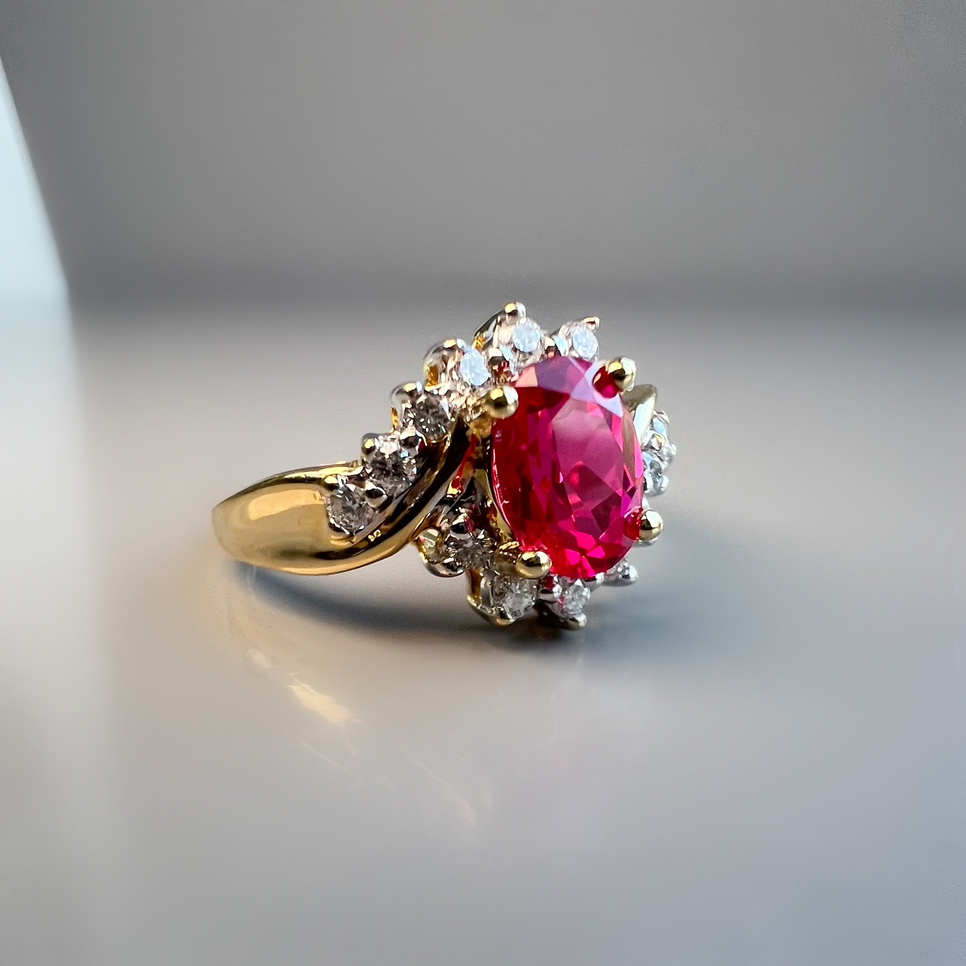 Ruby 0.75ct and Diamond Twist Cluster Ring