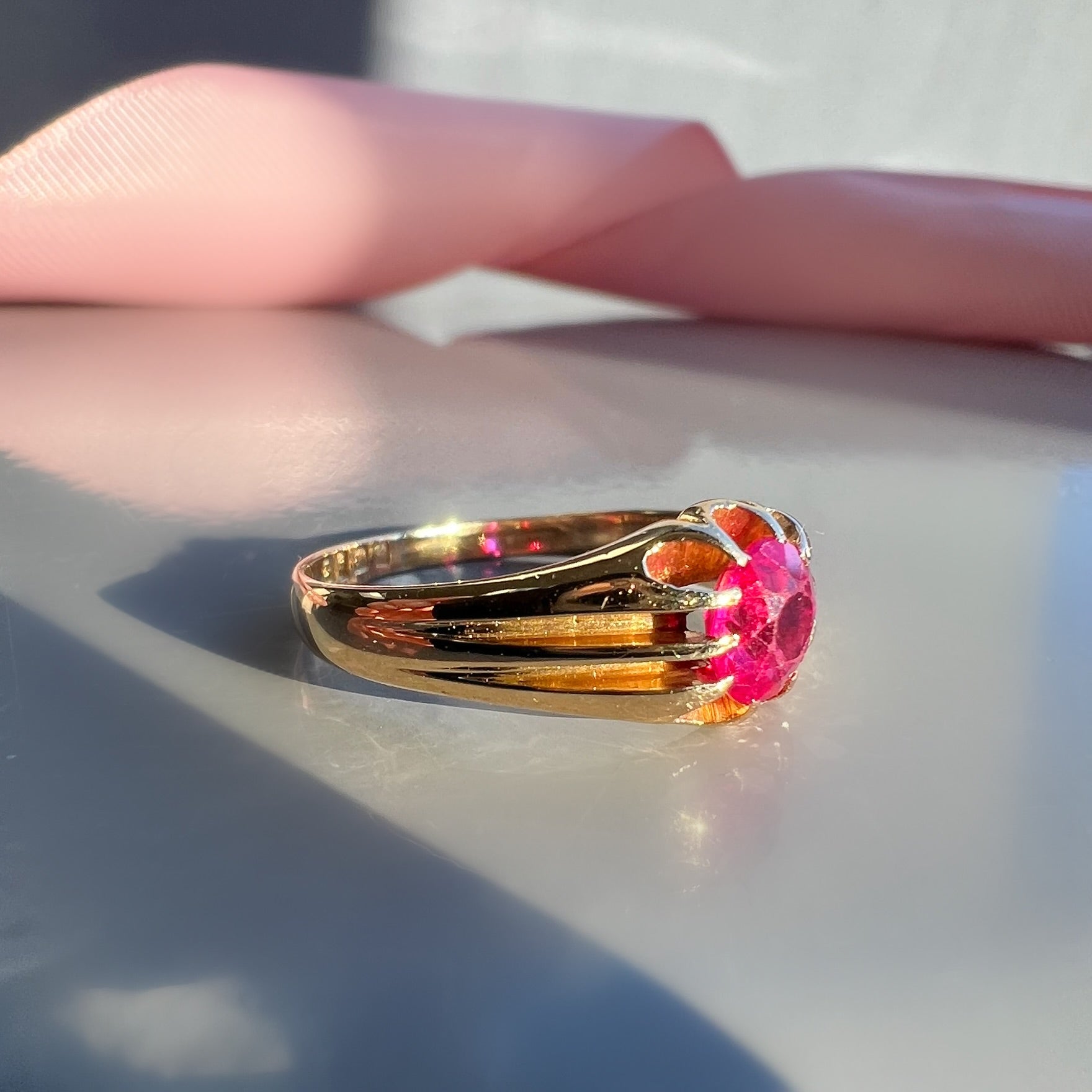 Antique Ruby 18ct Gold Gypsy Ring