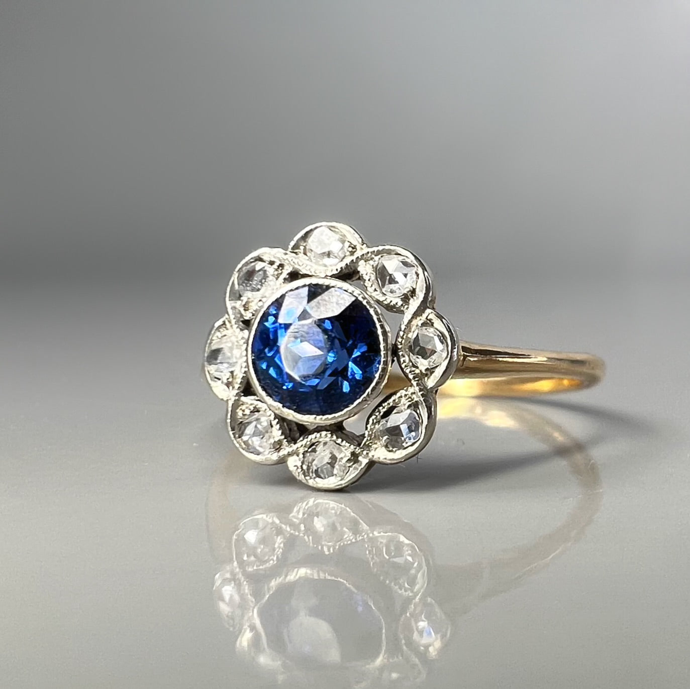 Vintage Sapphire and Diamond Cluster Ring