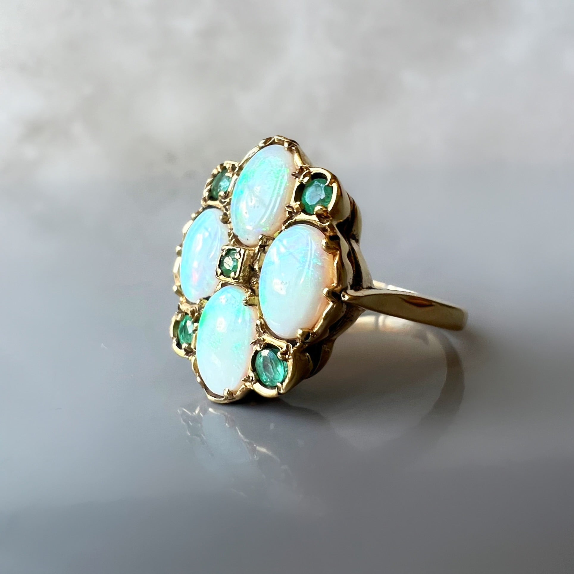 Vintage Opal and Emerald Dress Ring from 1973