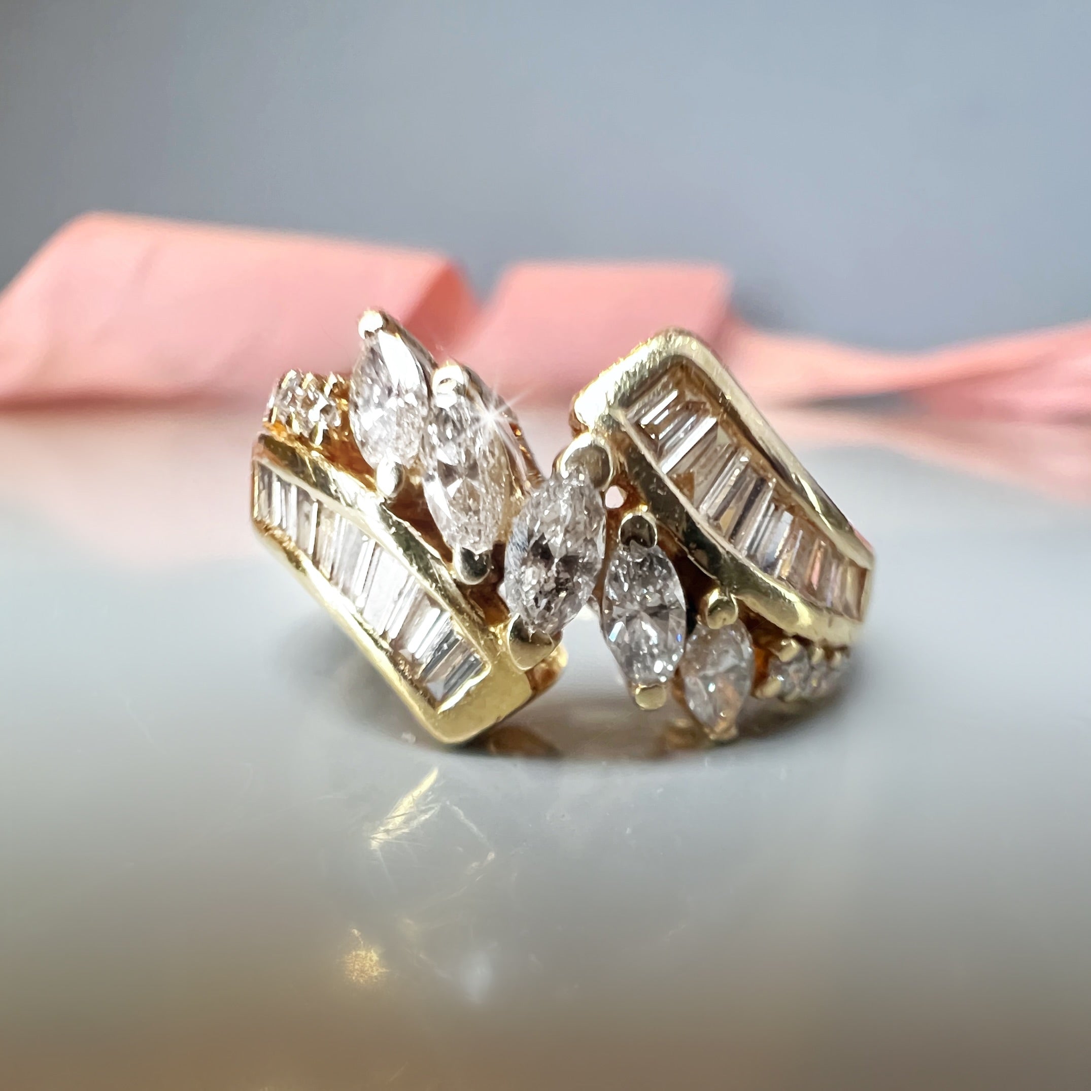 Vintage Diamond Marquise and Baguette Ring
