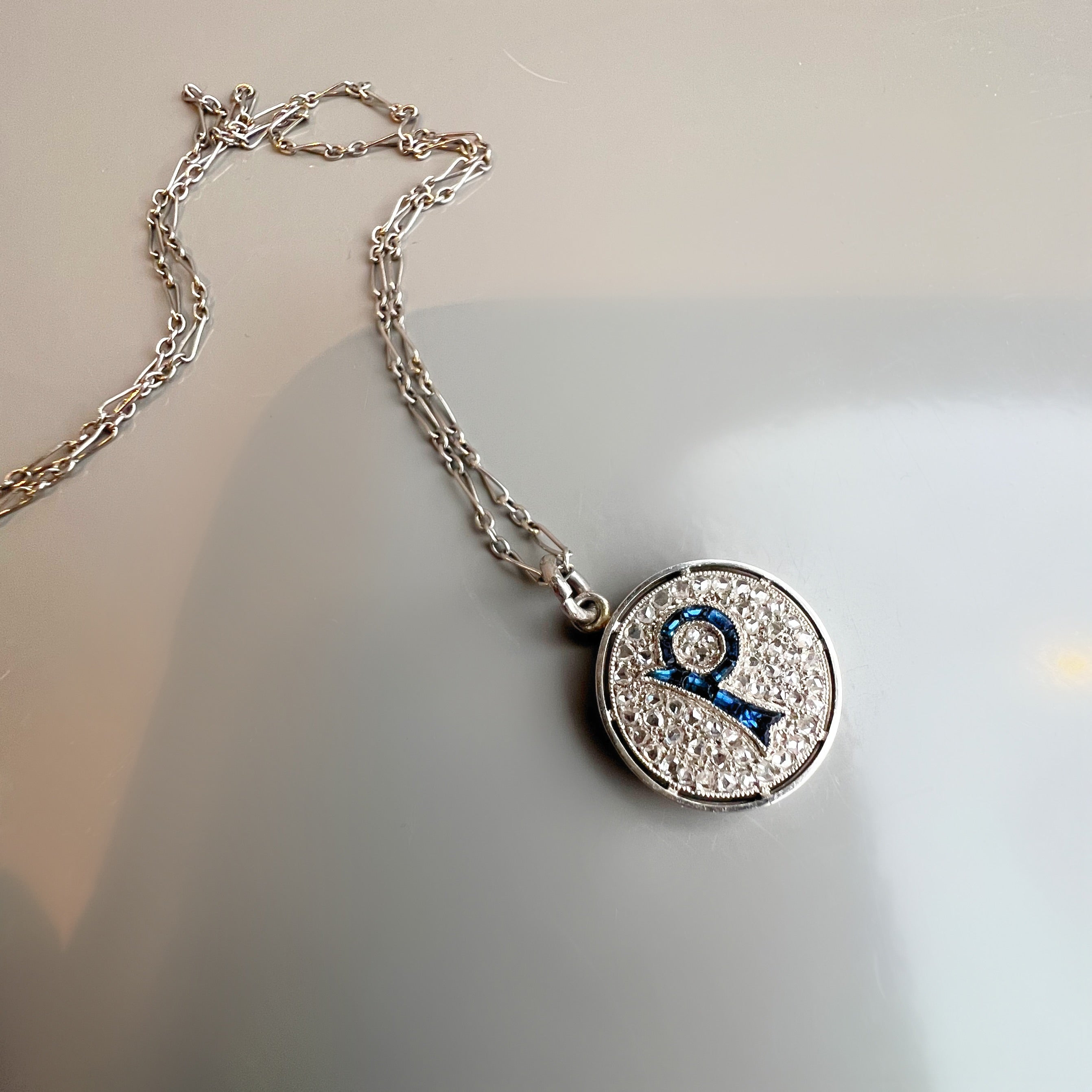 Antique Diamond and Sapphire 'P' Initial Pendant