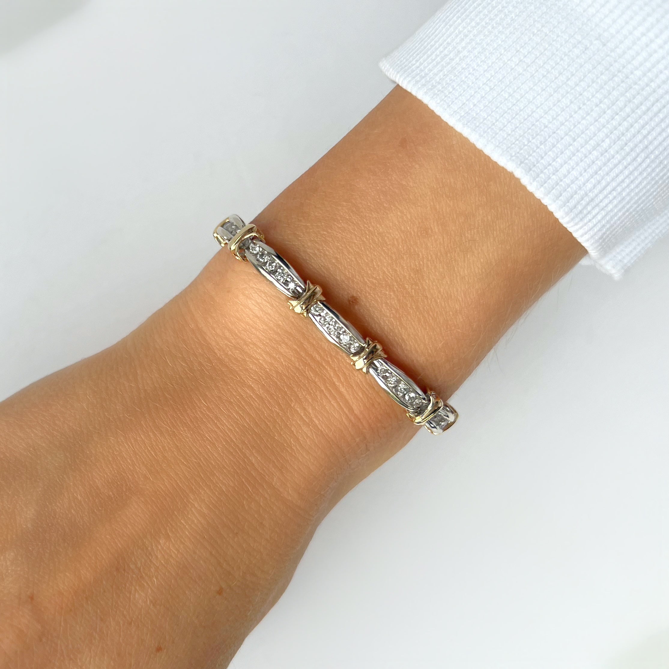 Vintage 2.40ct Diamond and 10ct White and Yellow Gold Bracelet