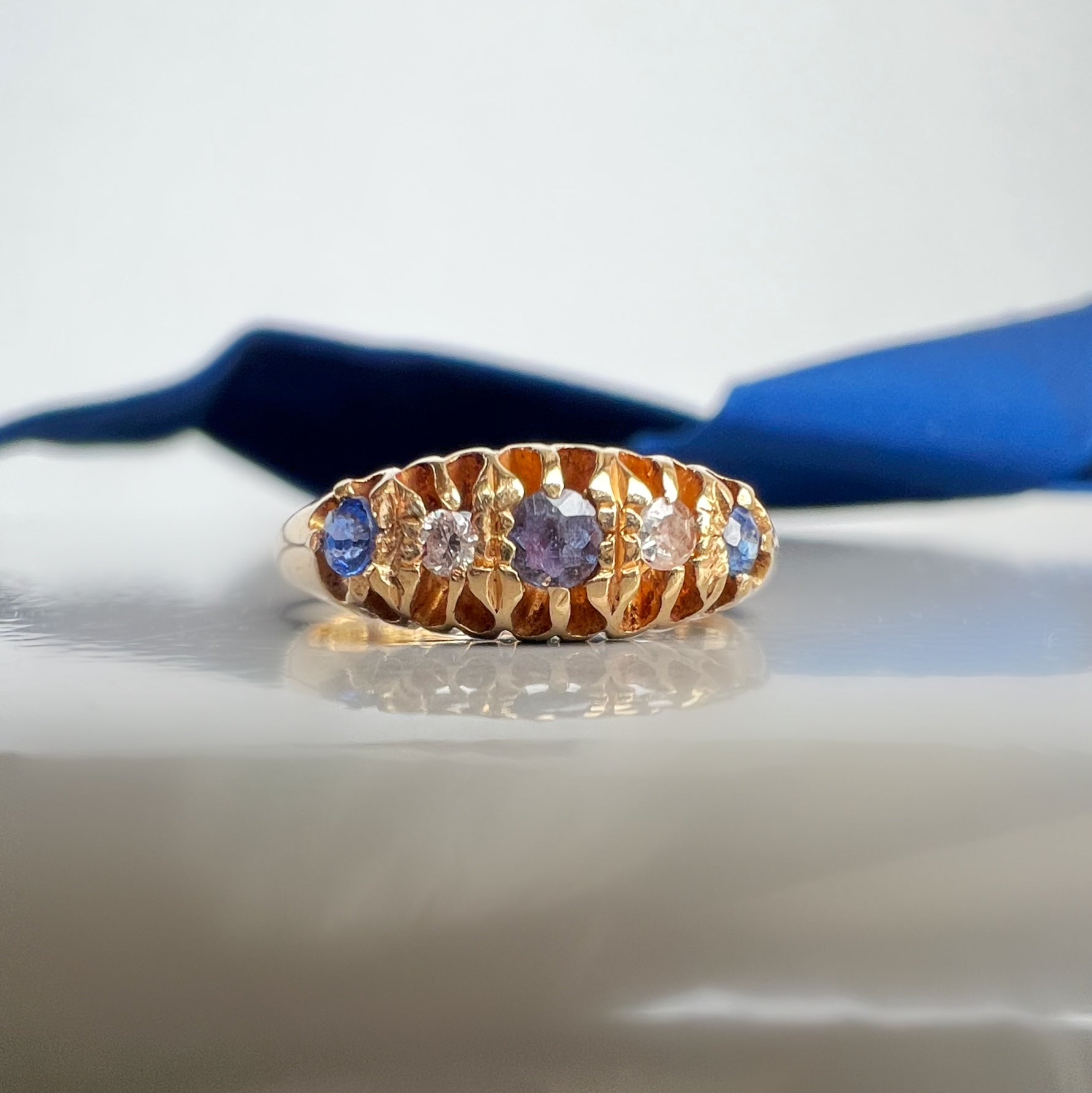 Antique 18ct Gold Sapphire and Diamond Band