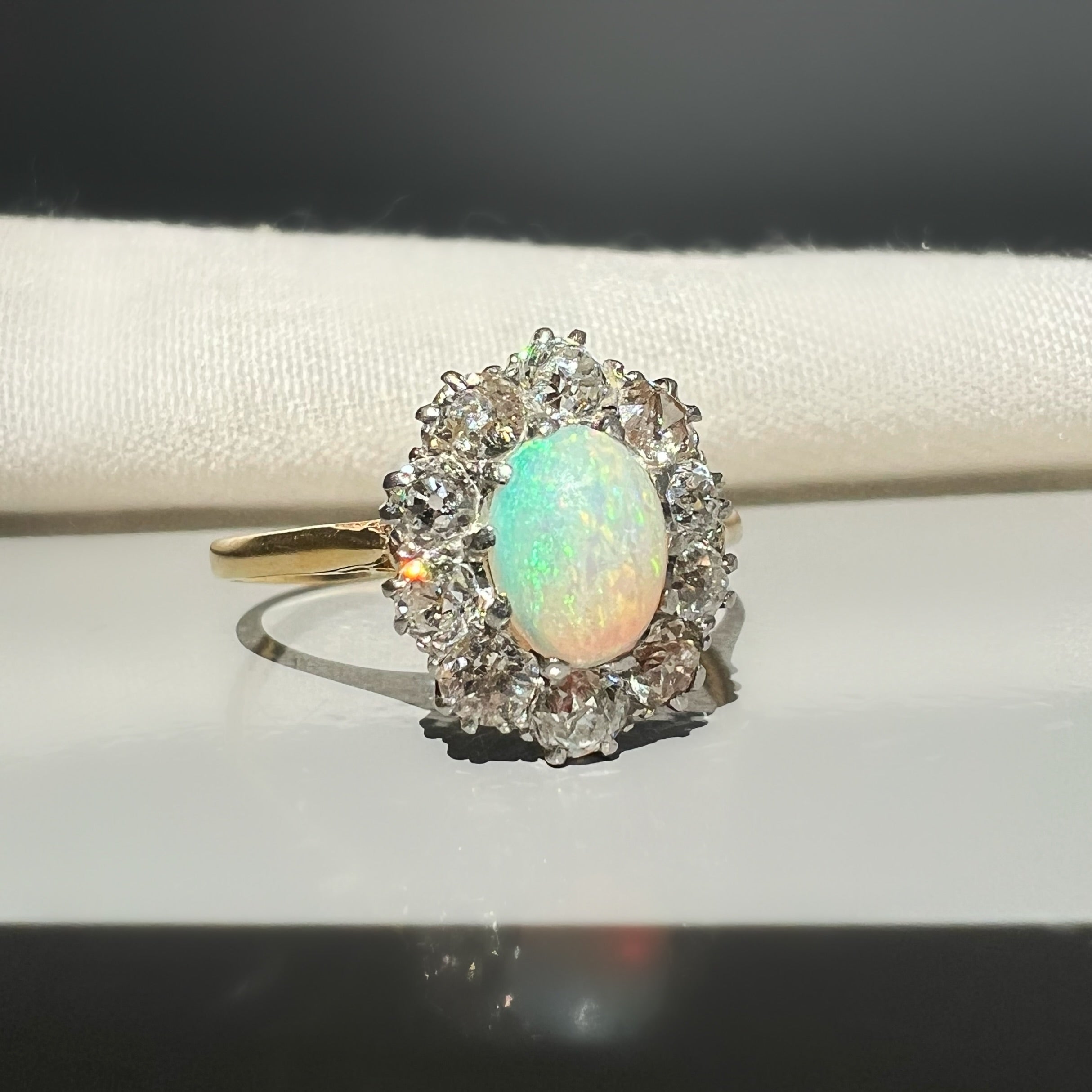 Antique Opal and Diamond Cluster Ring