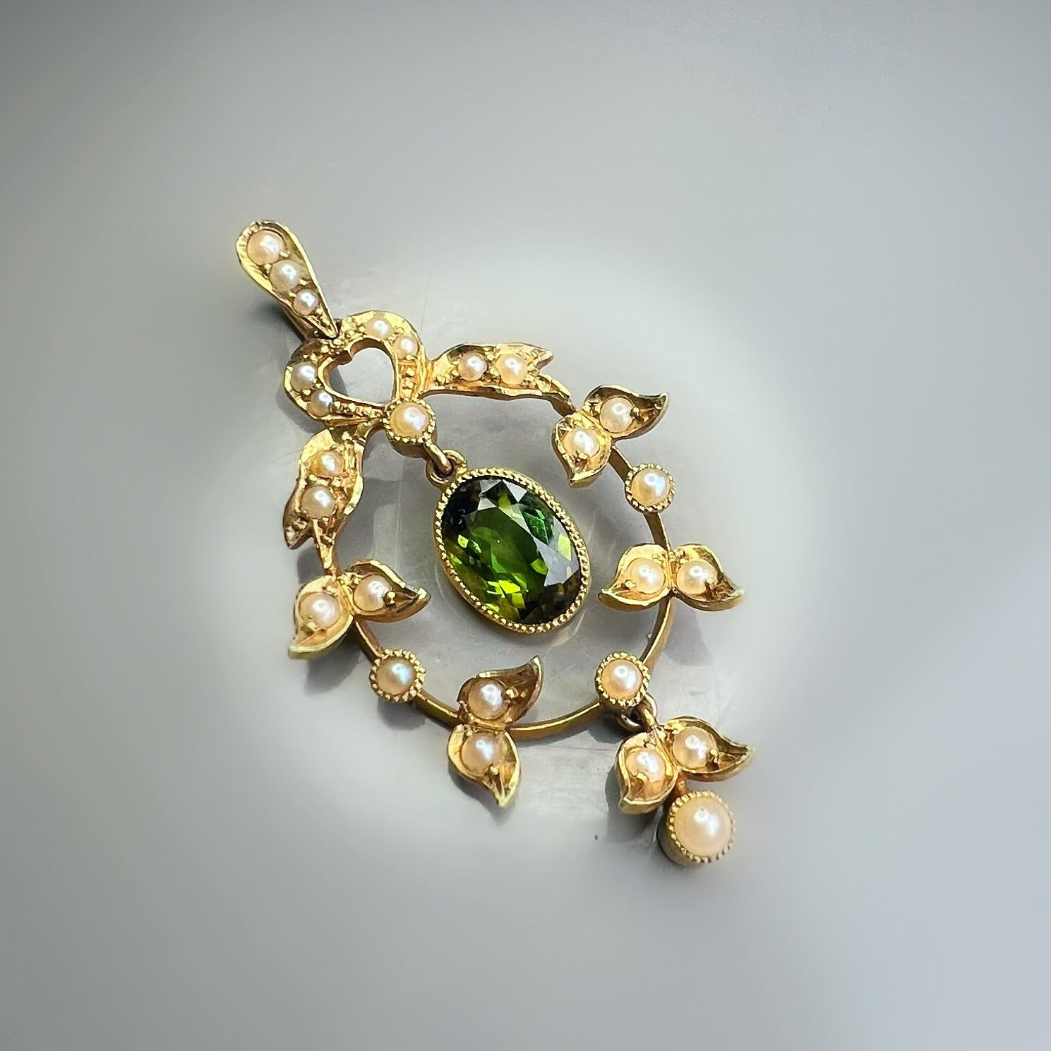 Edwardian Peridot and Seed Pearl Pendant