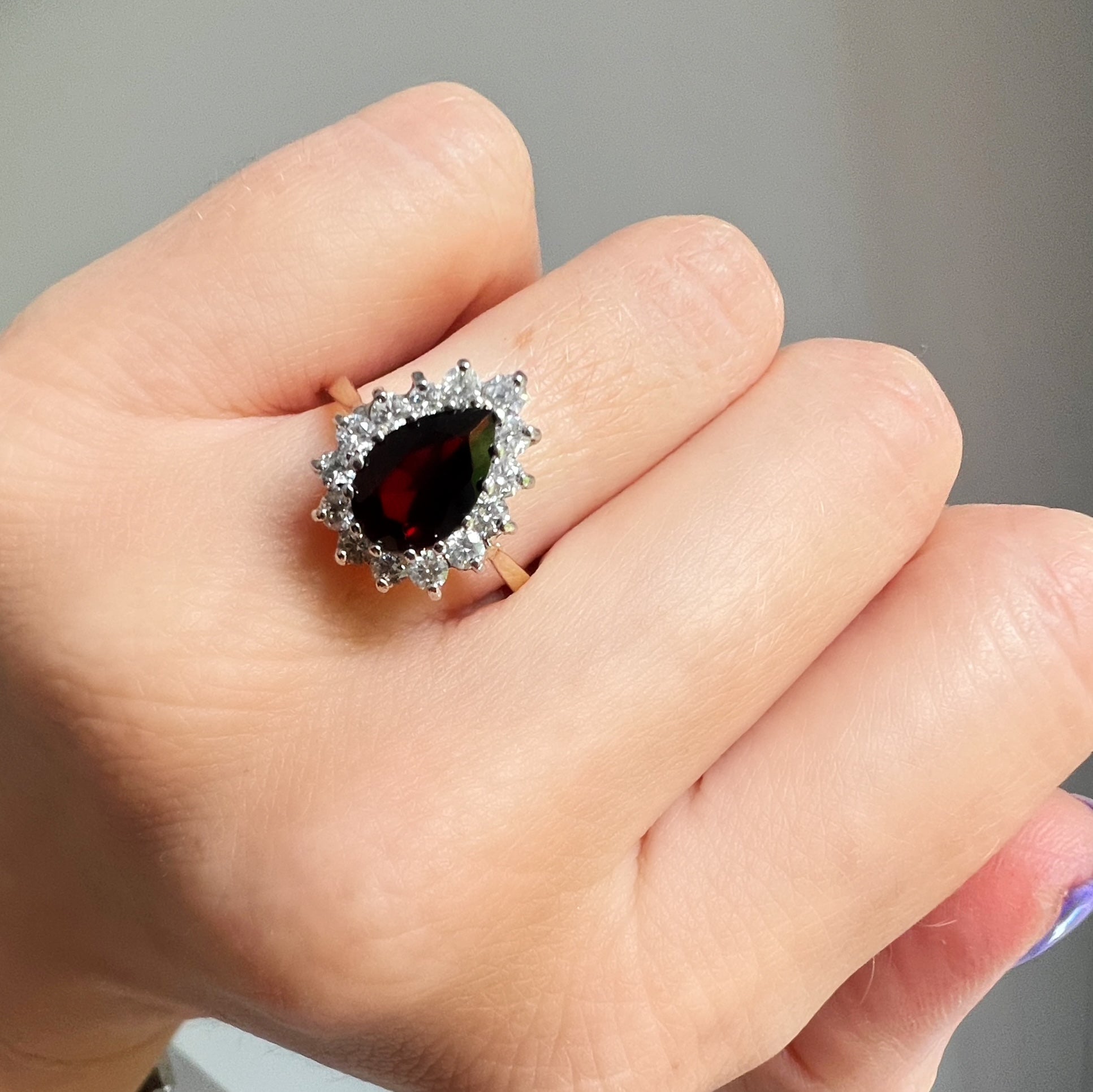 Garnet and Diamond Pear Shaped Ring
