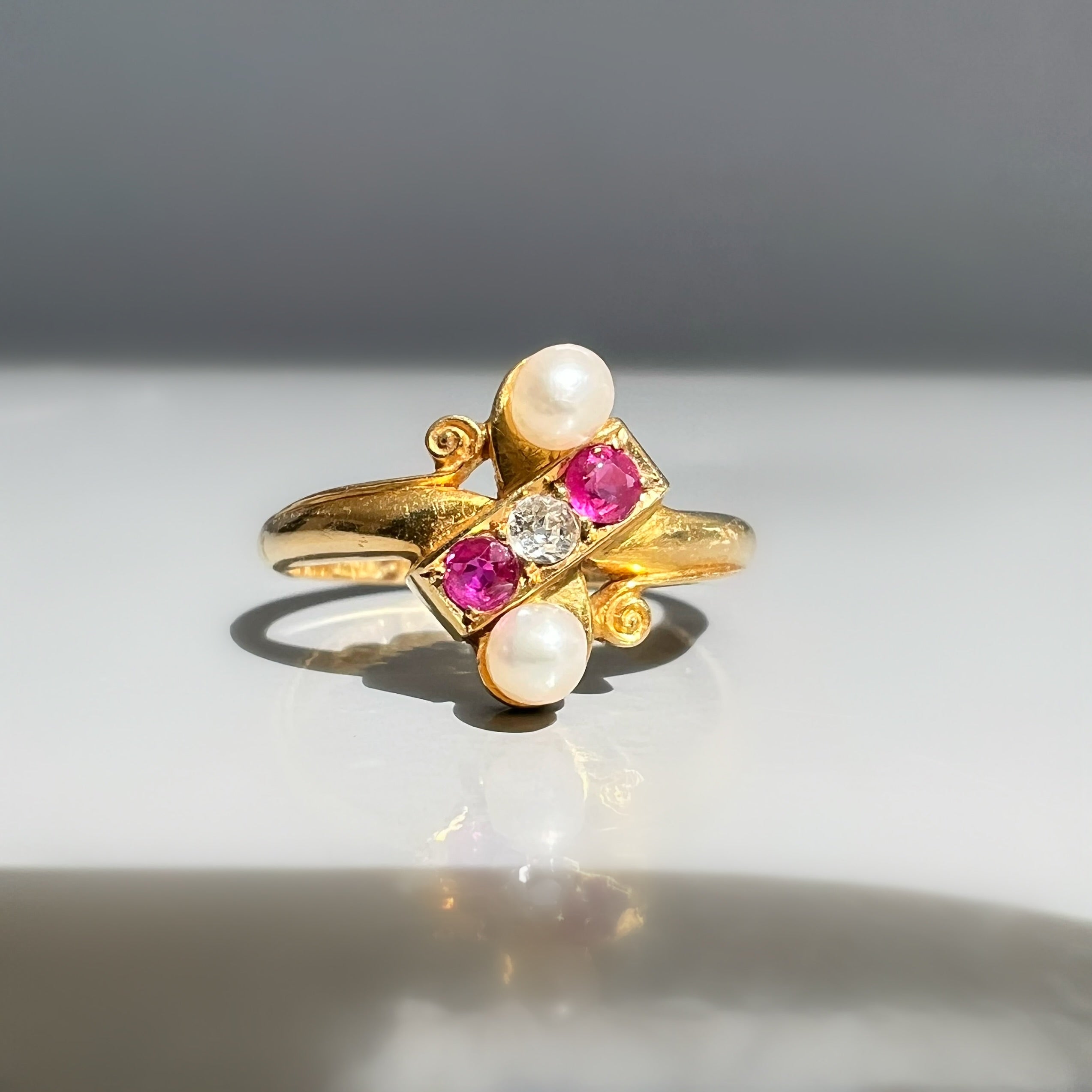 Antique Ruby, Diamond and Pearl Ring