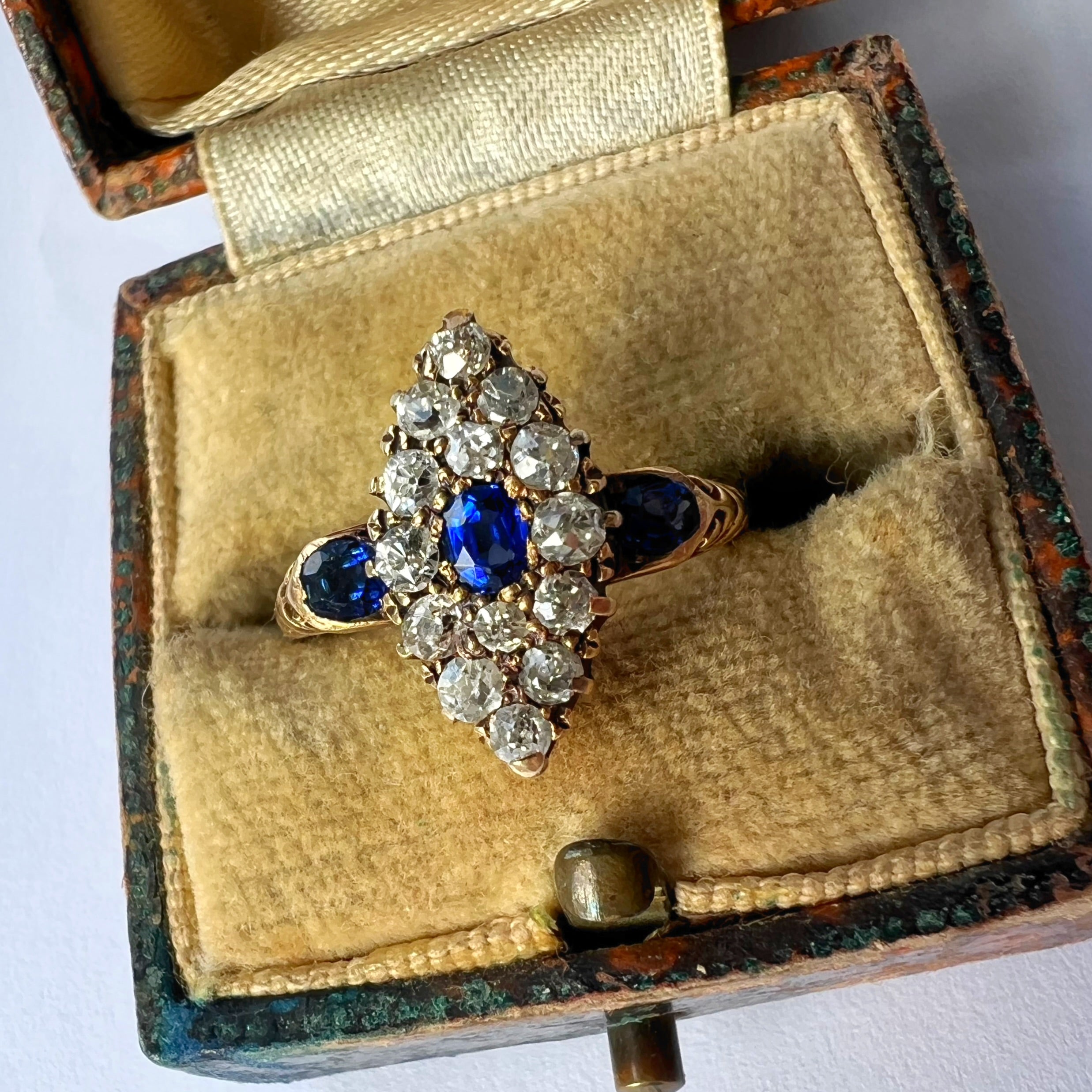 Antique Sapphire and Diamond Marquise Ring