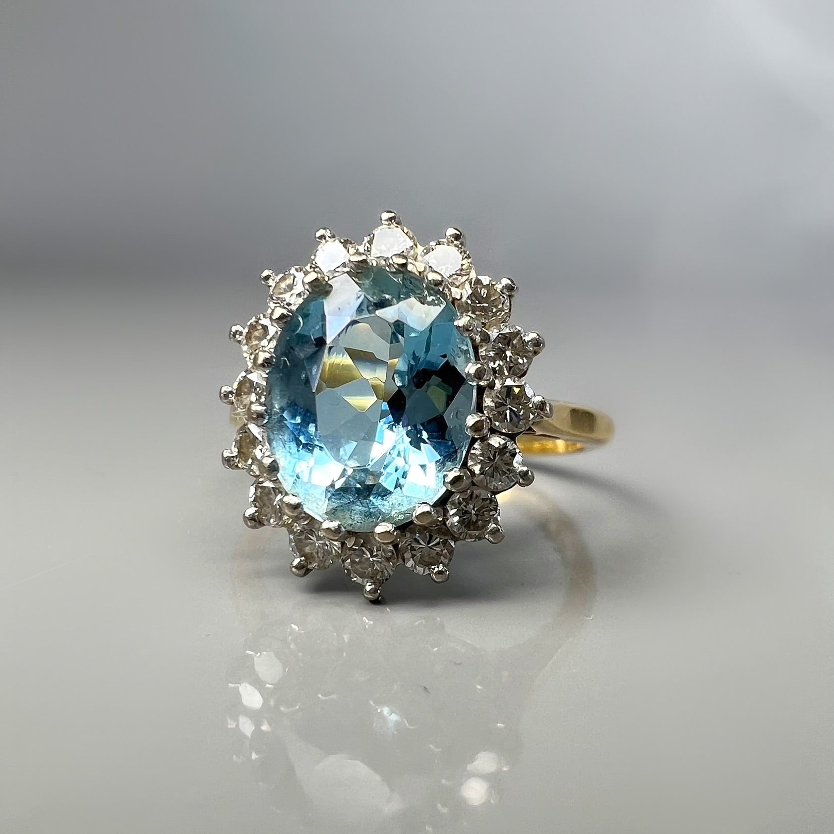 Vintage Aquamarine and Diamond Cluster Ring