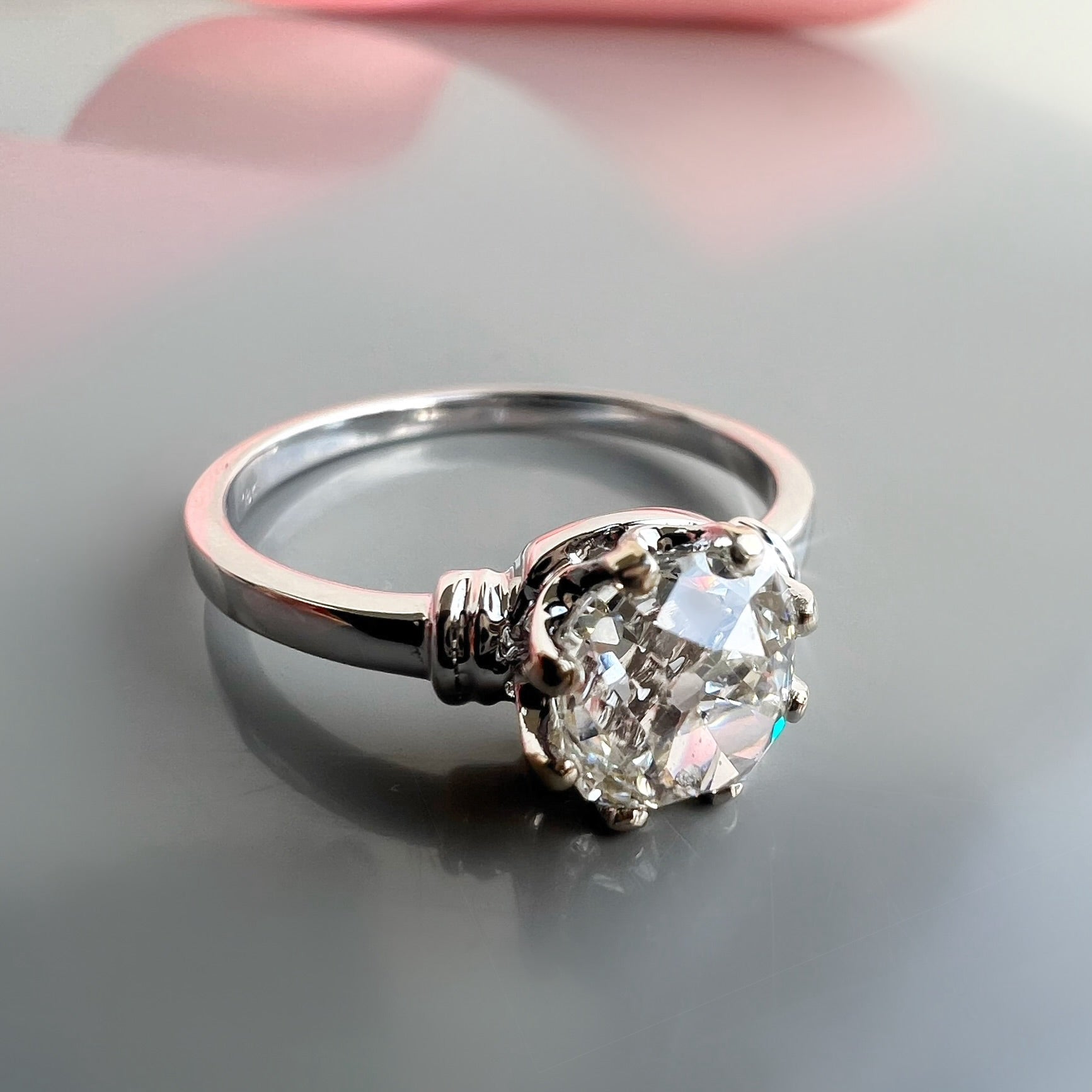 Re-Imagined Antique 1.38ct Old Cushion Cut Diamond, in 18ct White Gold