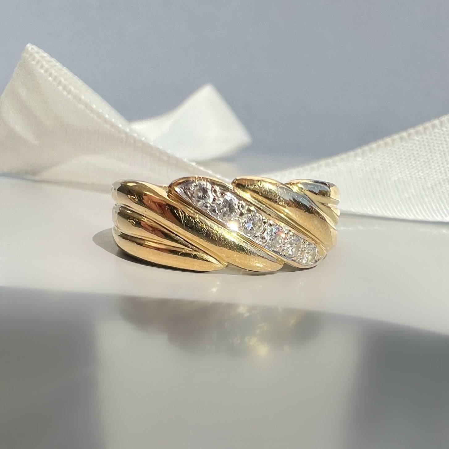 Vintage 18ct Gold Band with Pave Diamonds