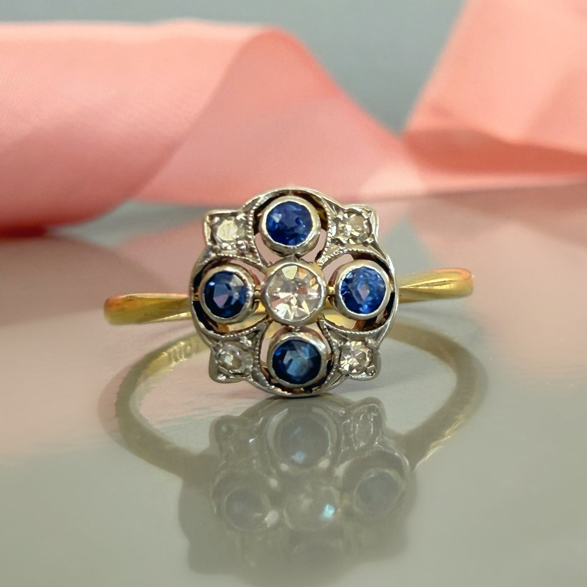 Art Deco Sapphire and Diamond Pierced Ring