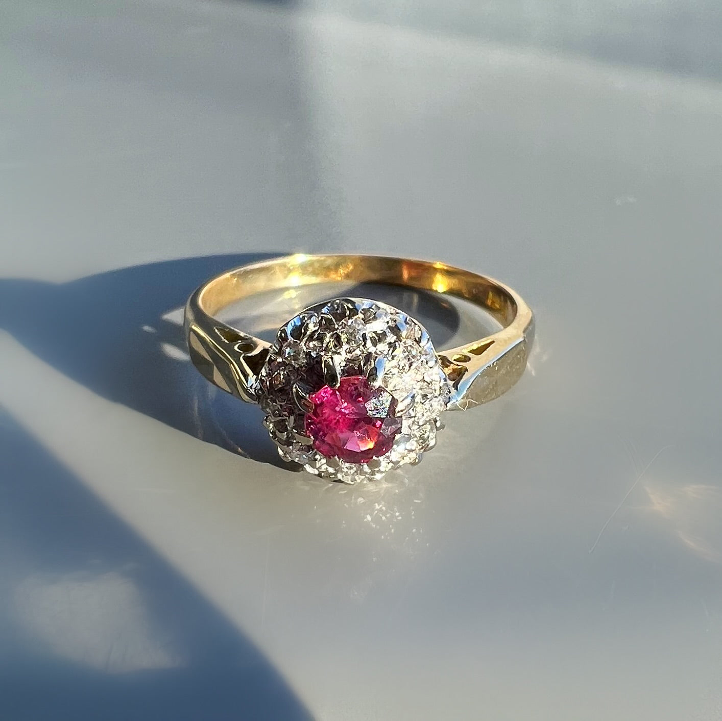 Vintage Ruby and Diamond Cluster Ring, 18ct Gold