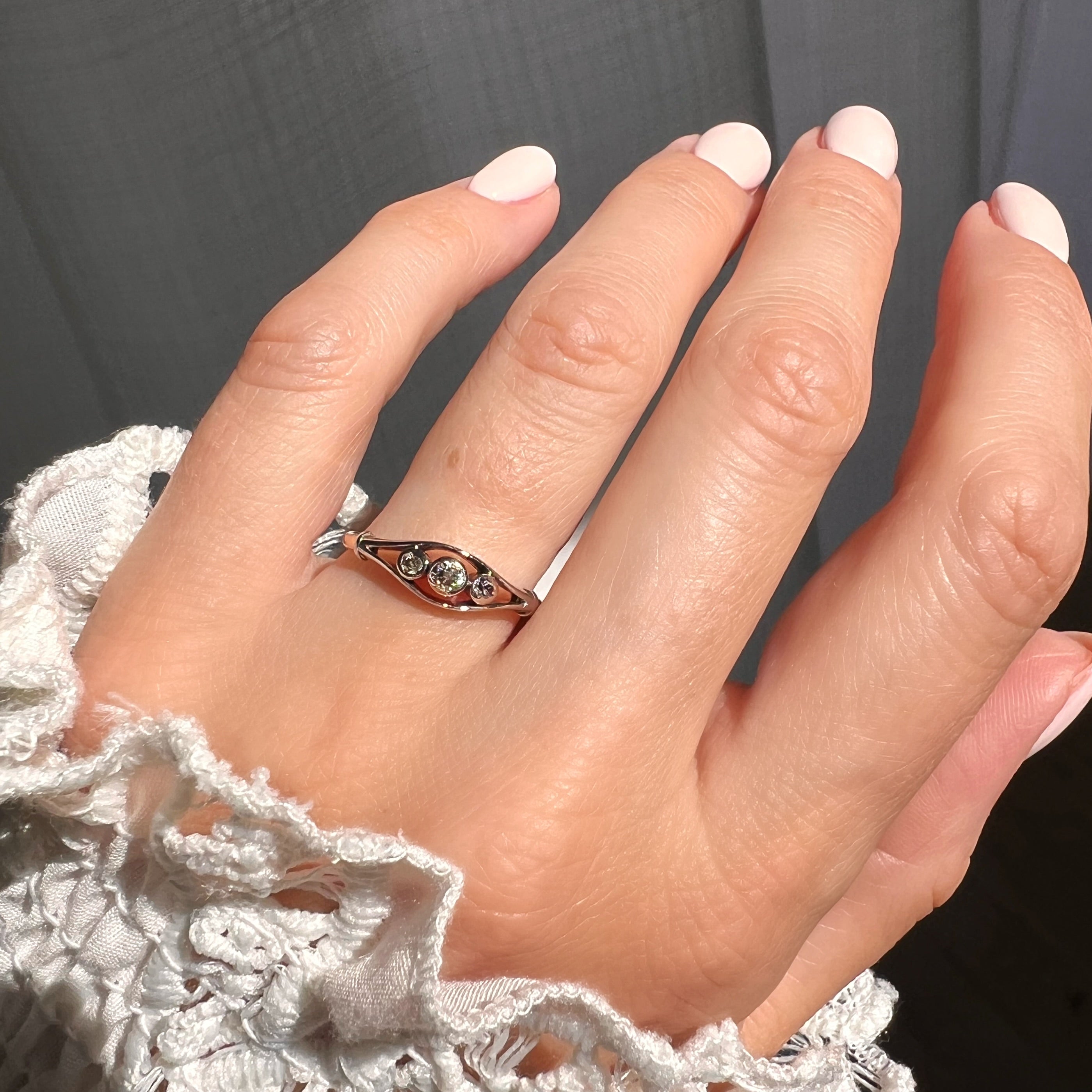 Vintage 3 Stone Diamond Ellipse Ring
