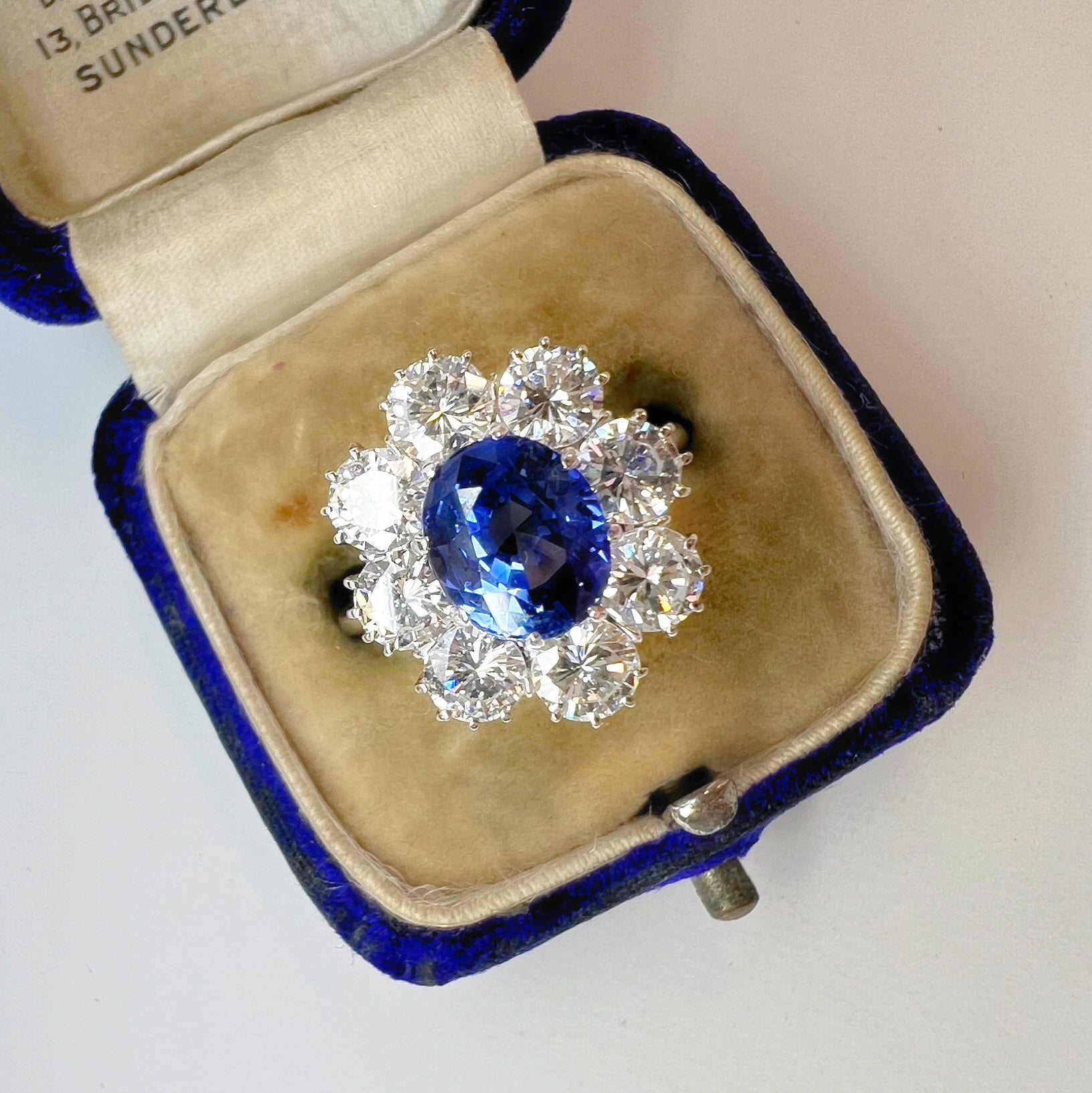 2.96ct Sapphire and 2.40ct Diamond Cluster Ring