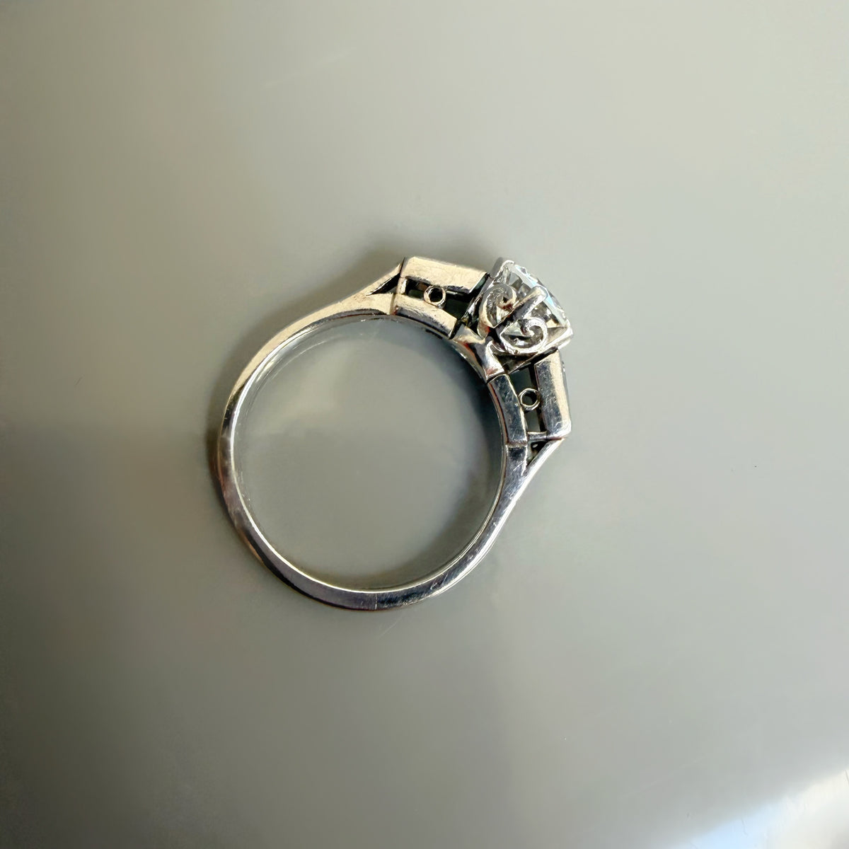 Vintage Solitaire Diamond Ring with Diamond Baguette Shoulders, 1.23ct tcw