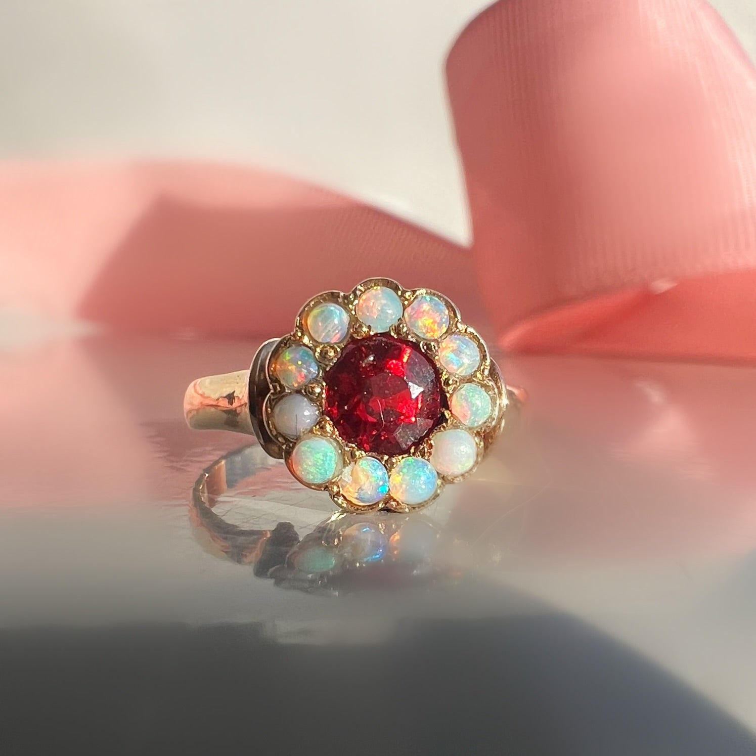 Vintage Ruby and Opal Cluster Ring
