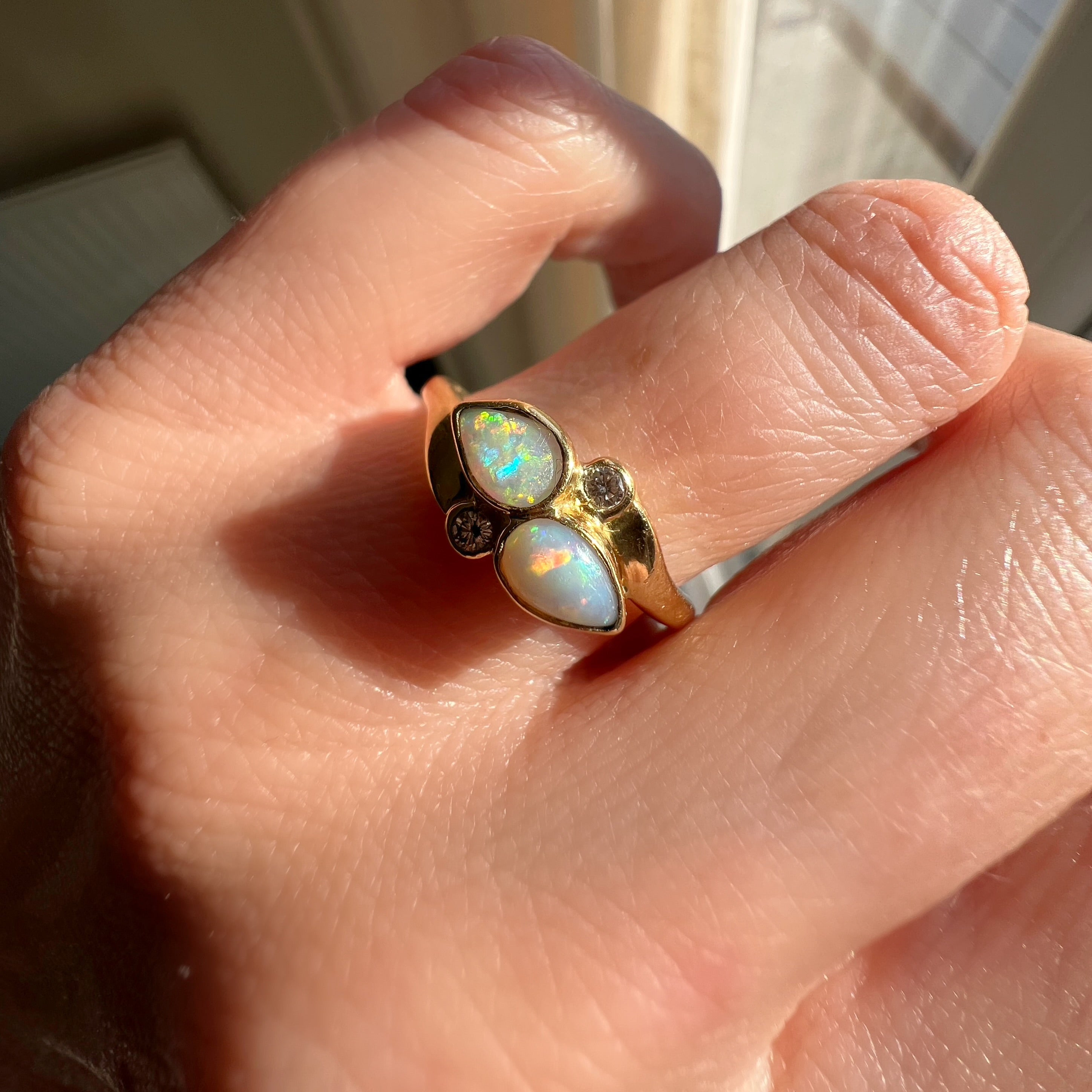 Opal and Diamond Petal Ring