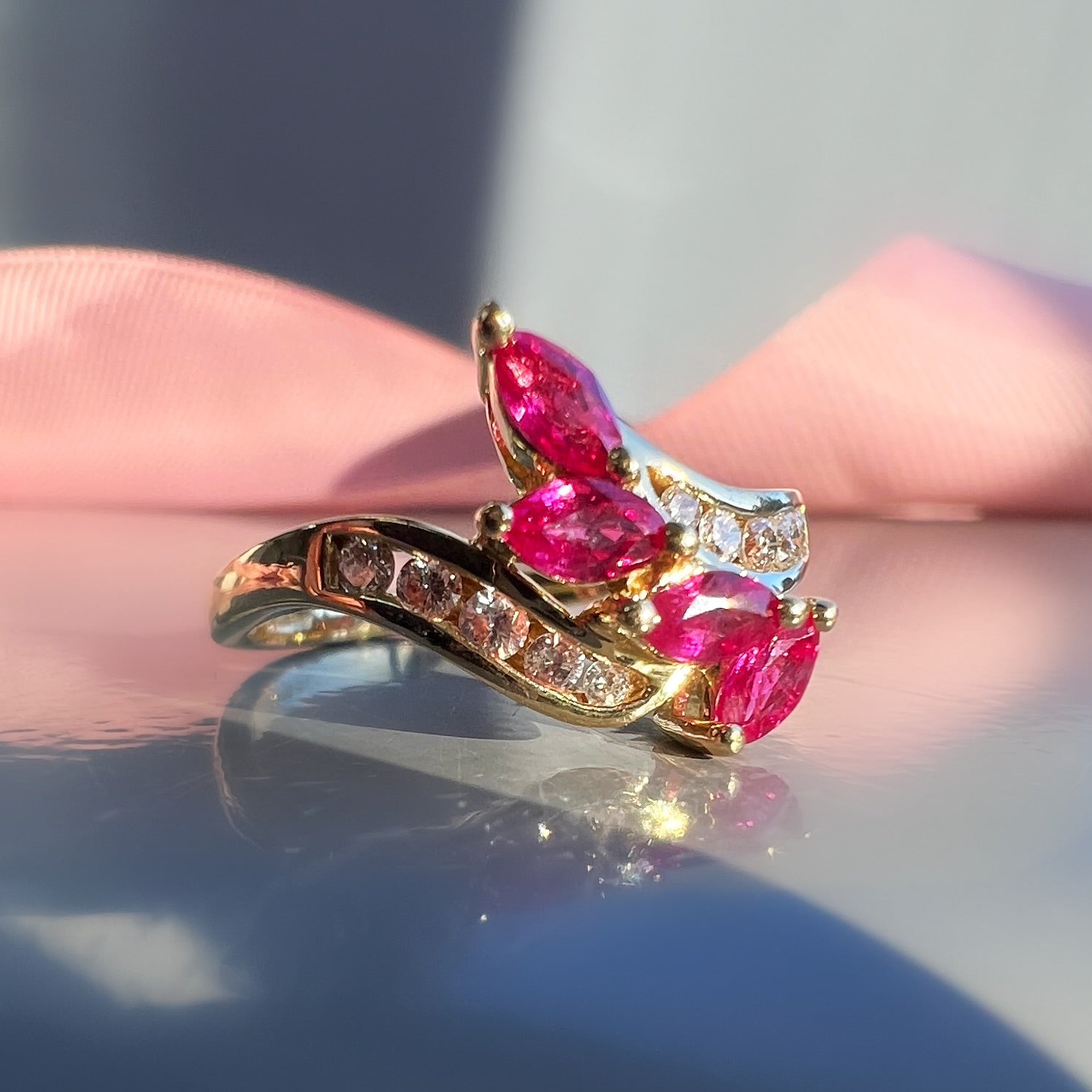 Floral Style Ruby and Diamond 18ct Gold Ring