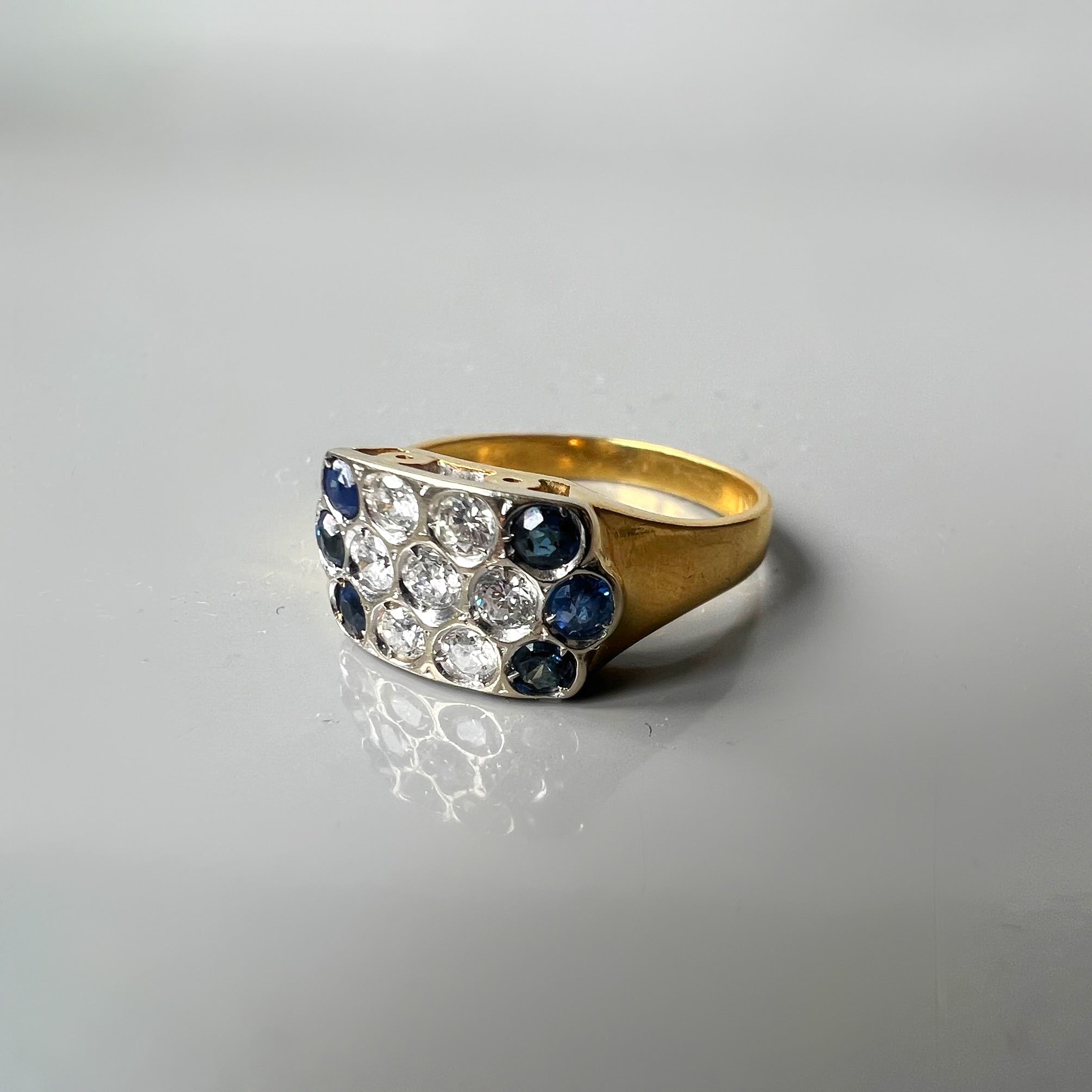 Vintage Sapphire and Diamond 3 Row Ring