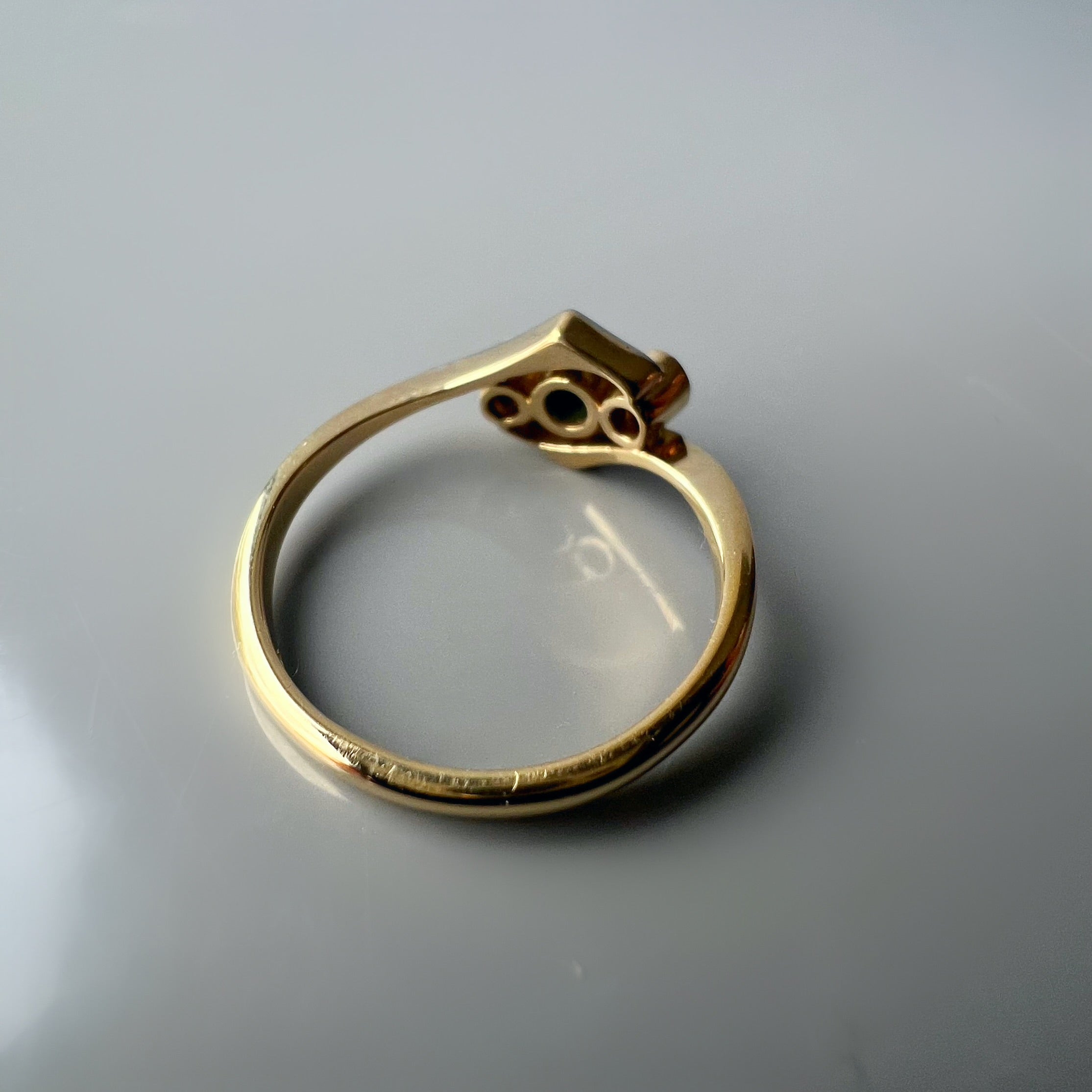 Antique Diamond and Emerald 3 Stone Ring, Platinum and 18ct Gold