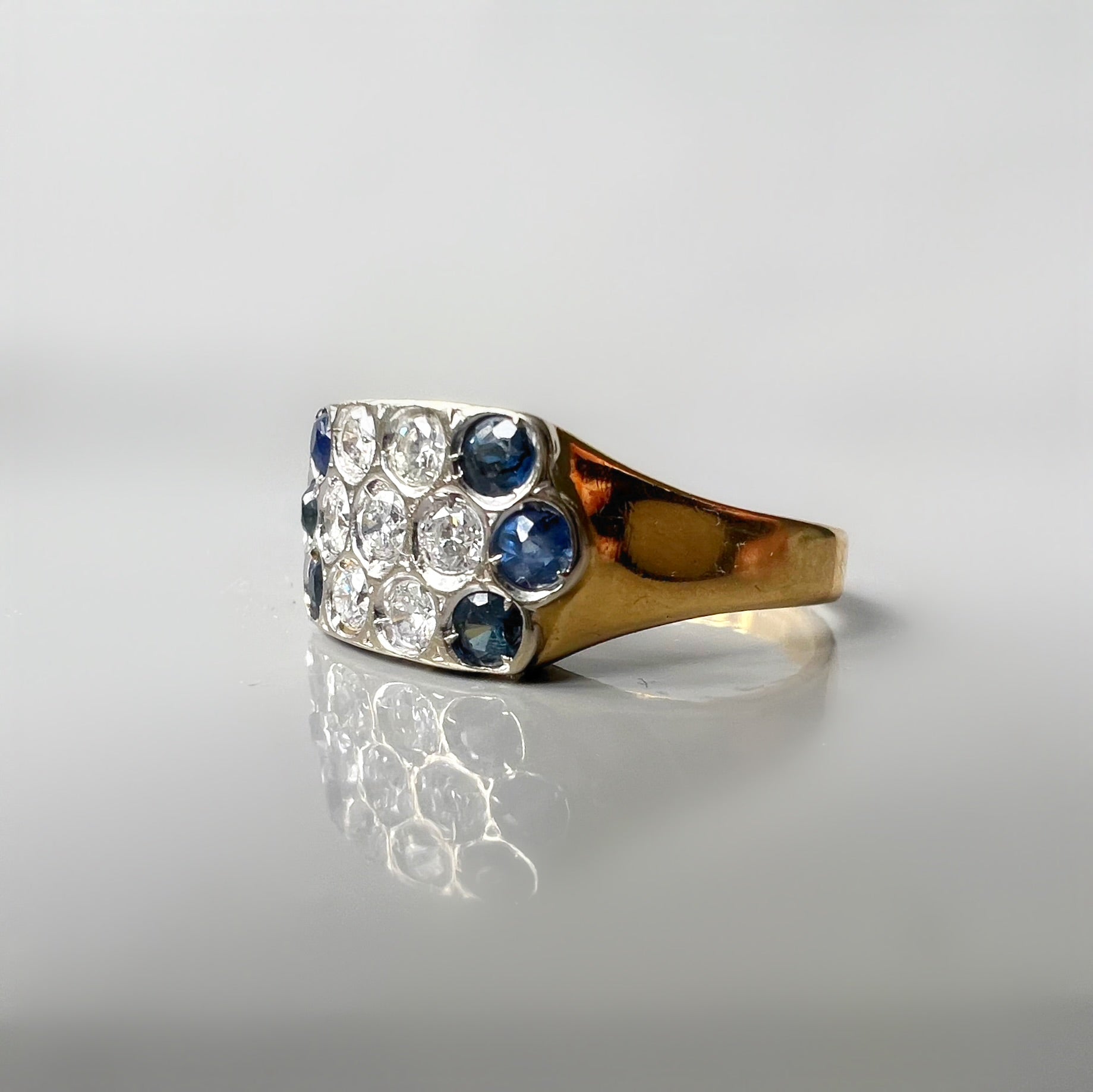 Vintage Sapphire and Diamond 3 Row Ring