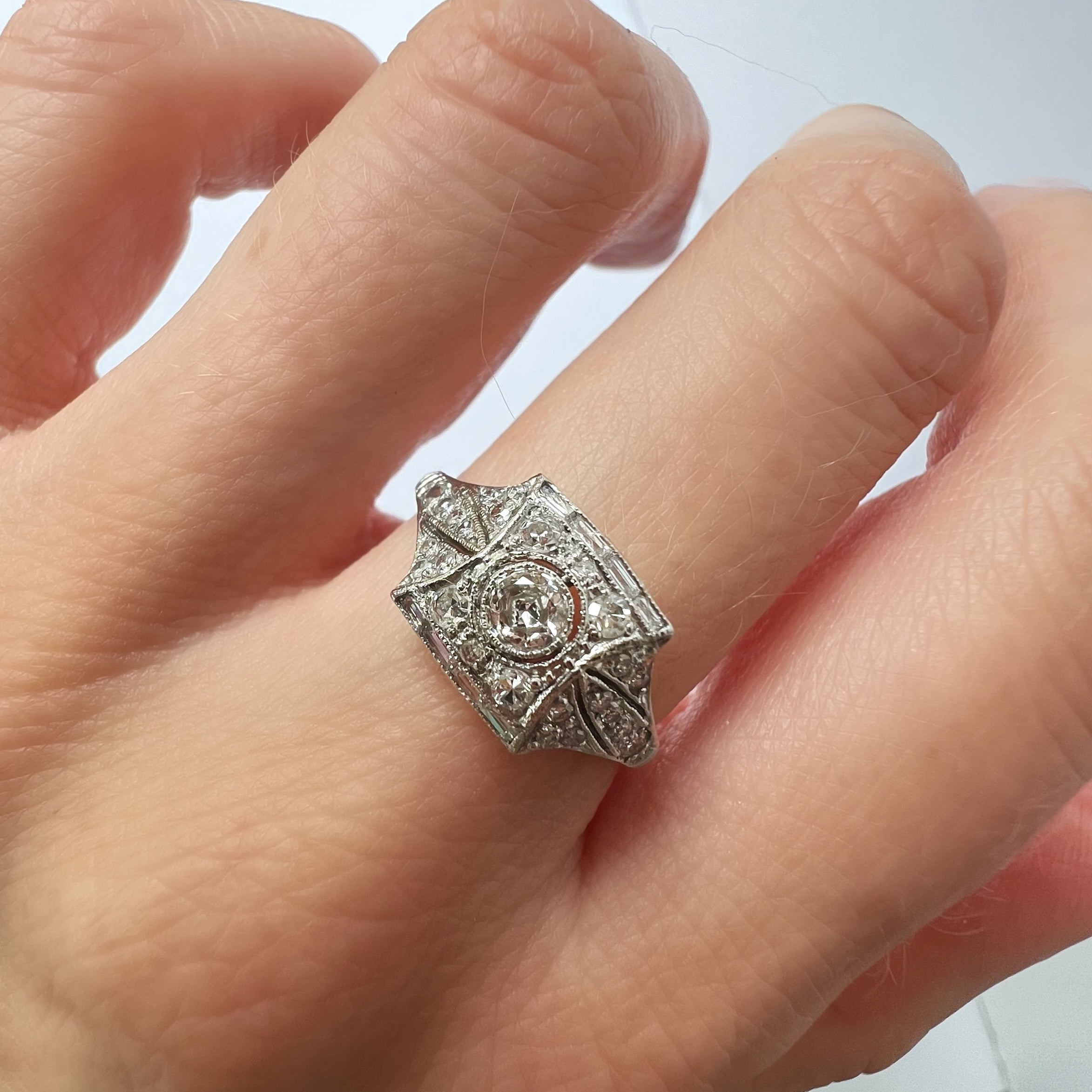 Art Deco Style Square Bombe Diamond Ring