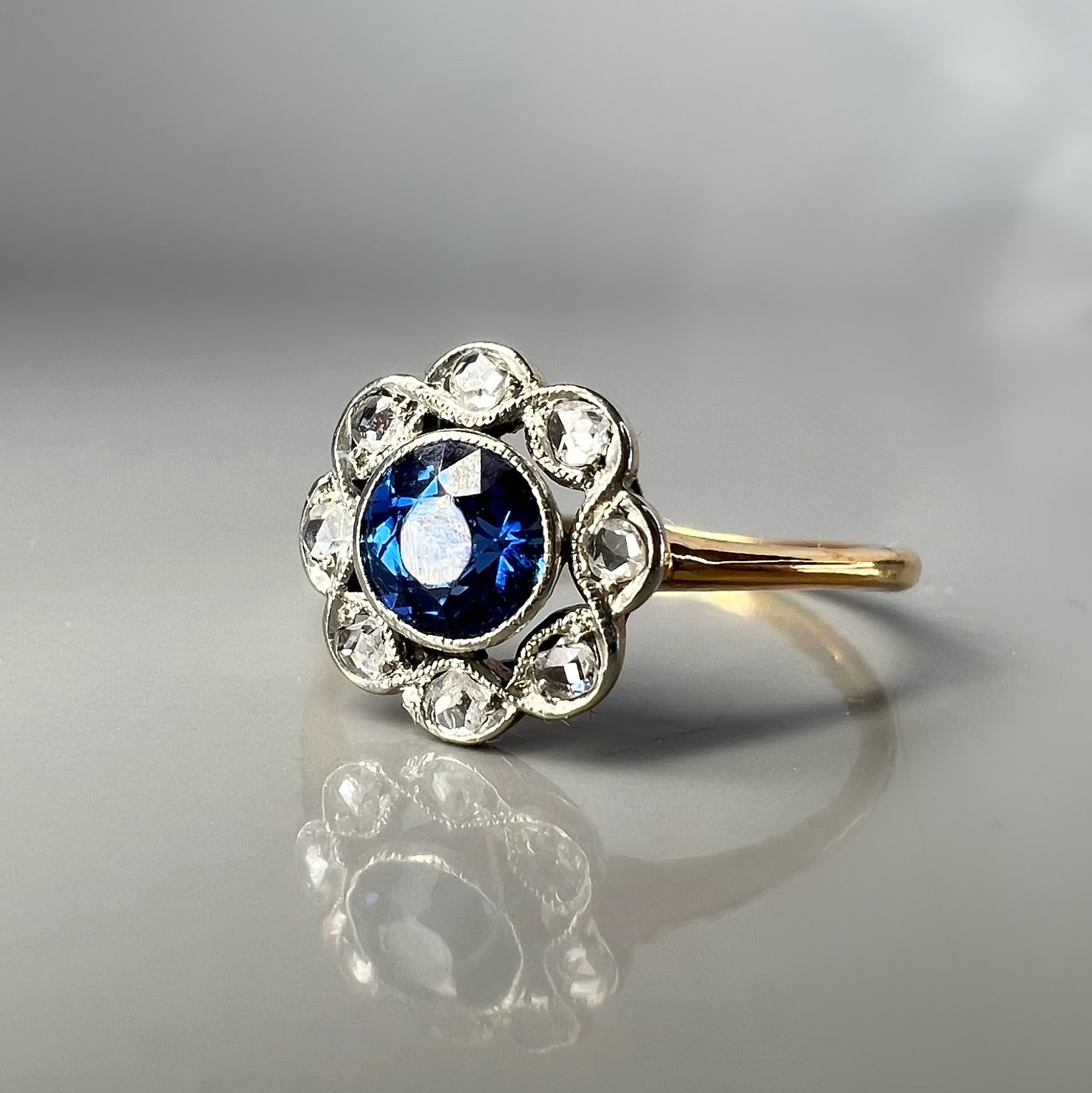 Vintage Sapphire and Diamond Cluster Ring