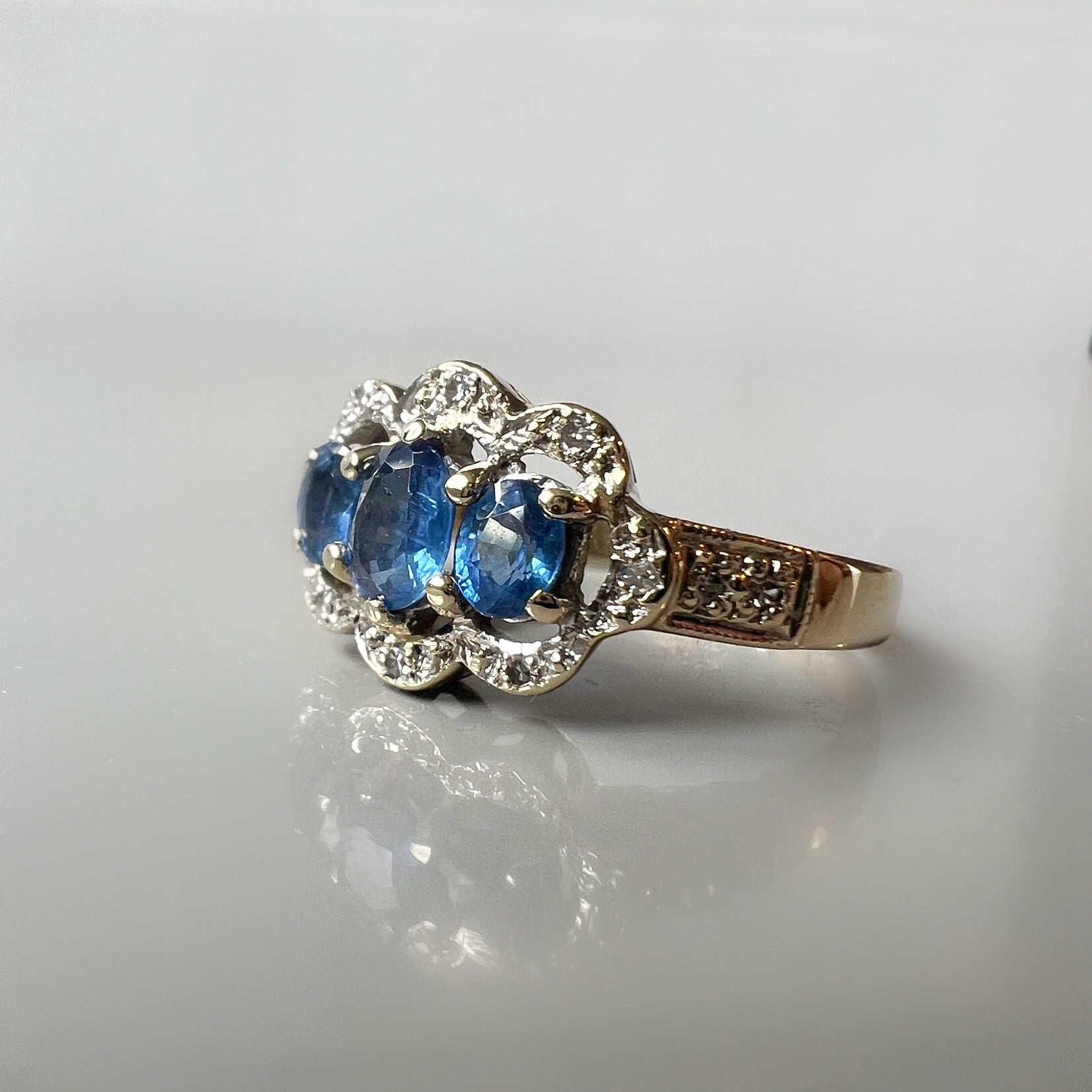 Vintage Sapphire and Diamond 3 Stone Ring