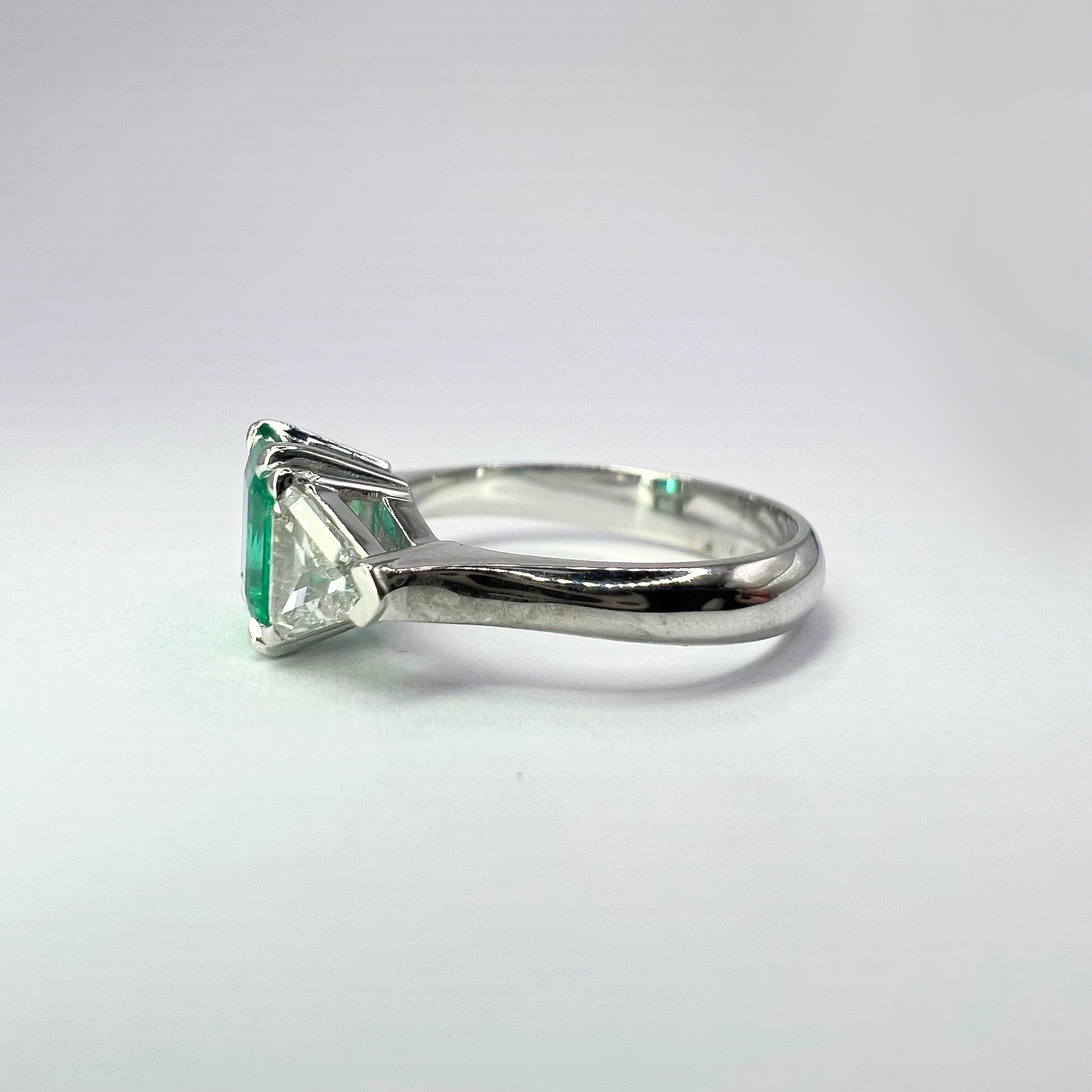 Emerald and Diamond Trillion Cut Three Stone Ring