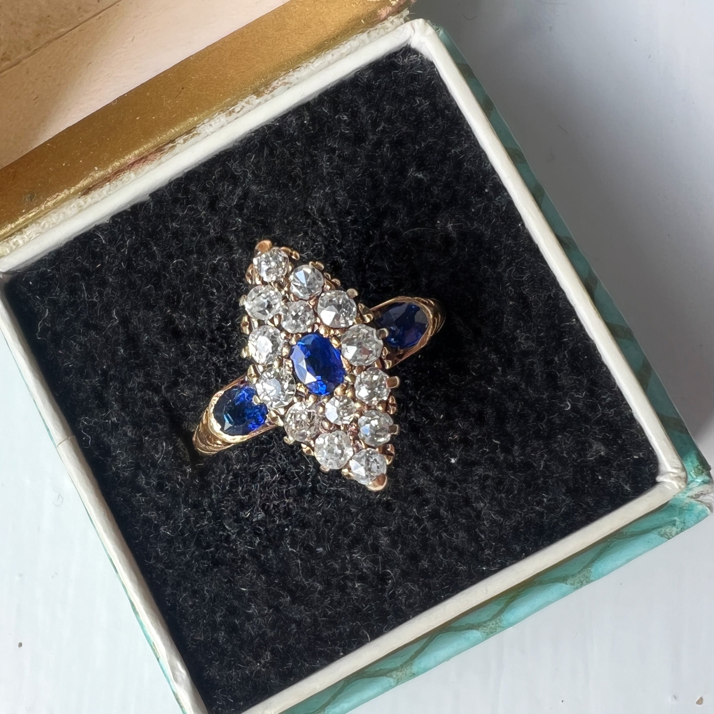 Antique Sapphire and Diamond Marquise Ring