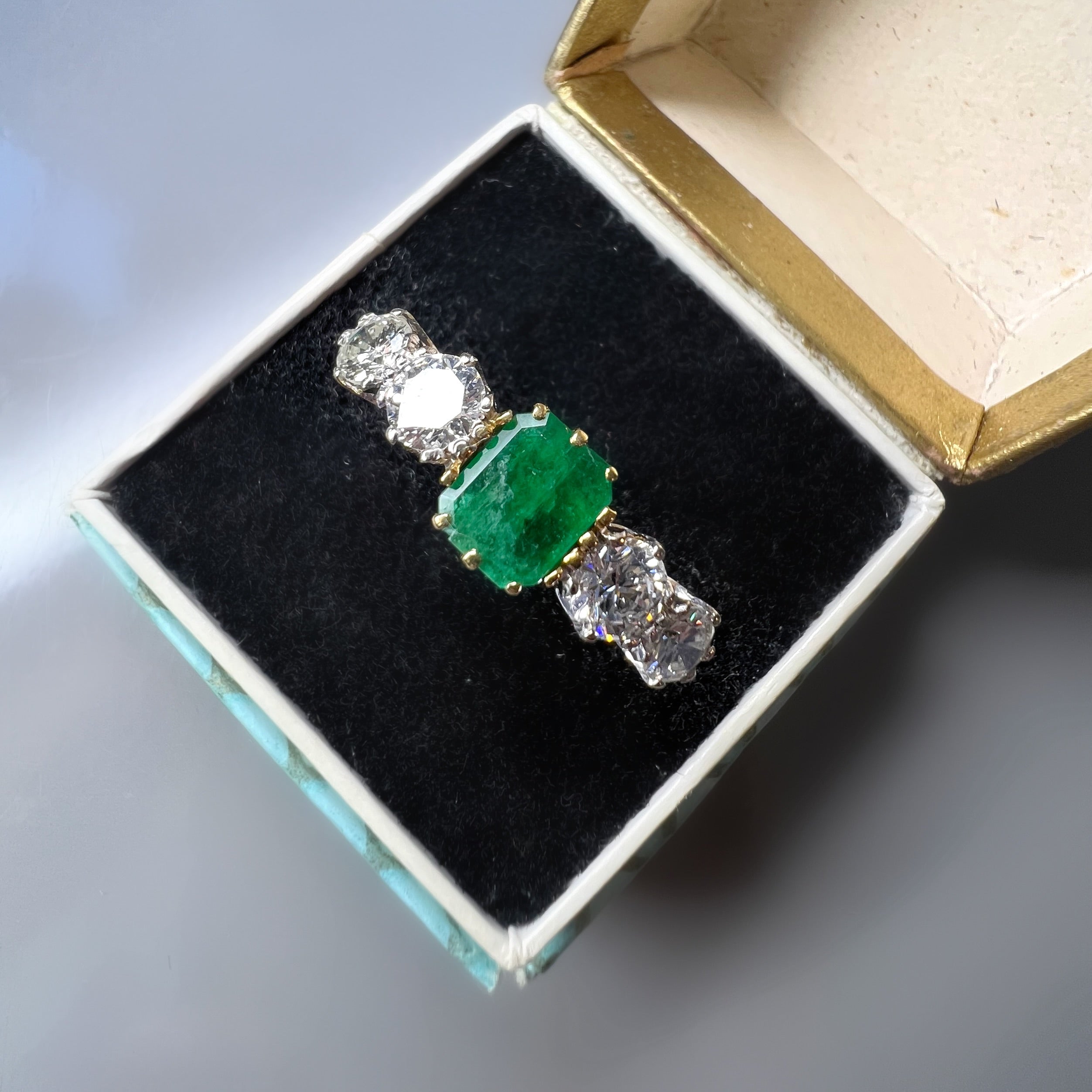 Emerald and Diamond 5 Stone Ring