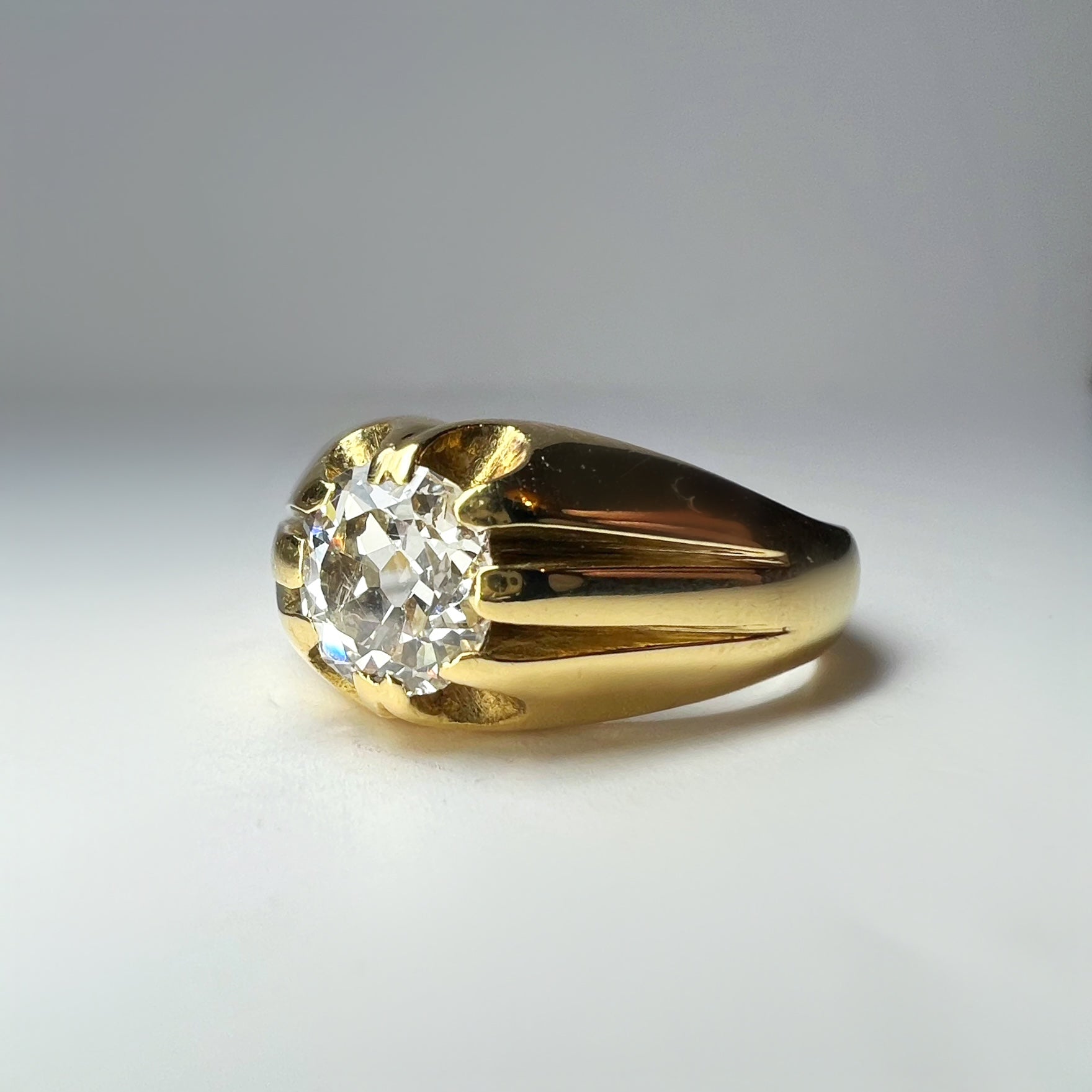 Antique 1.25ct Old Cut Diamond 18ct Gold Belcher Ring