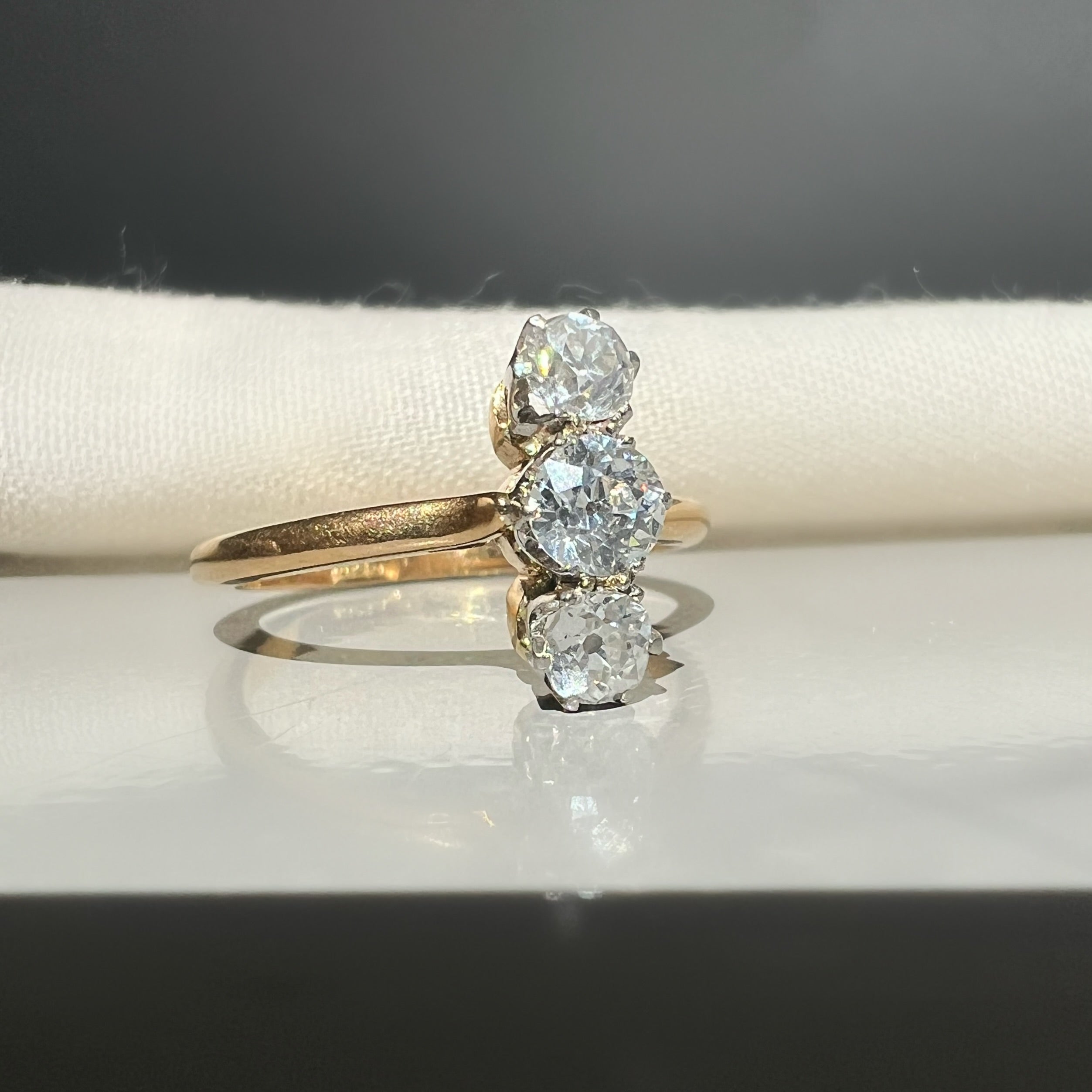 Antique Old Cut Diamond Vertical 3 Stone Ring