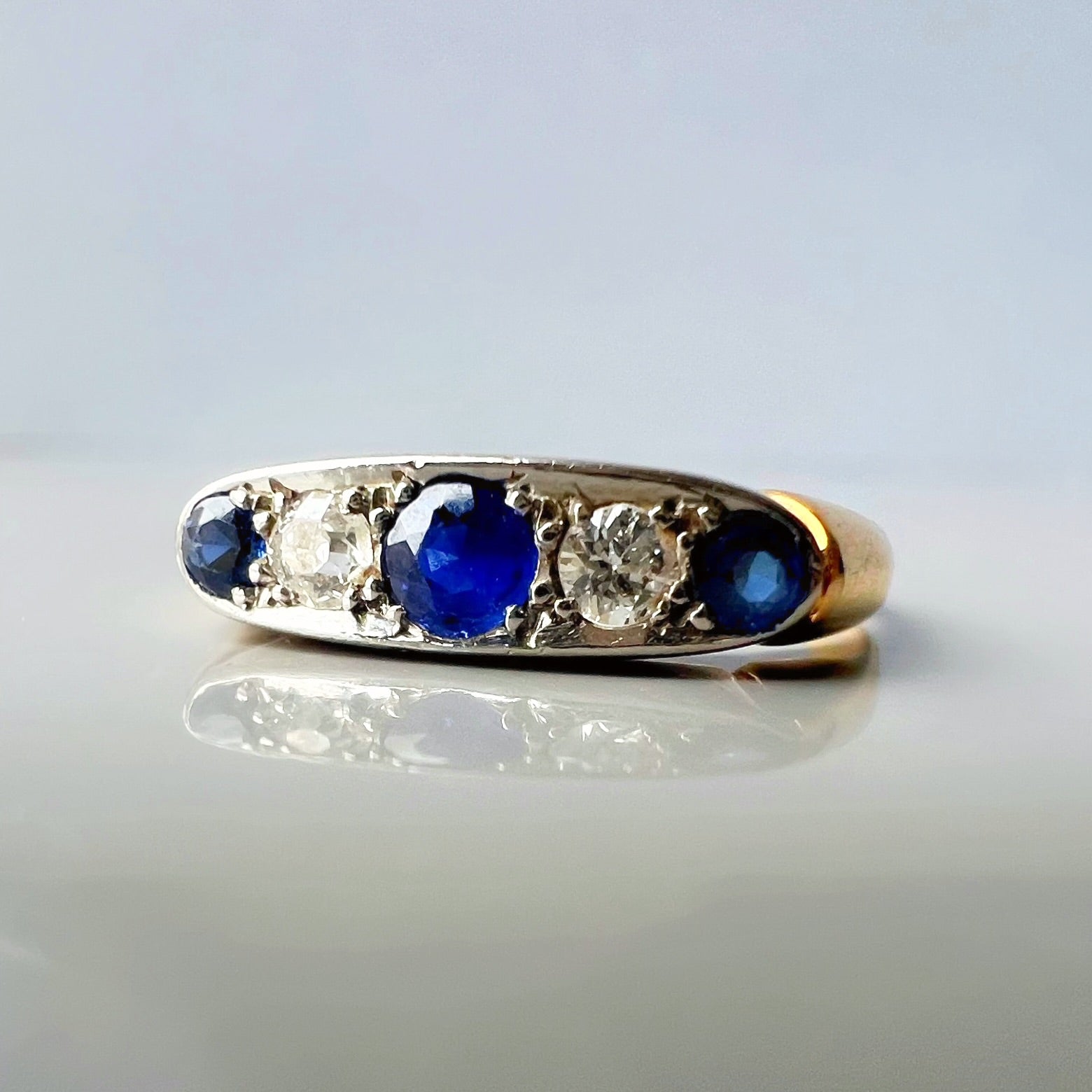 Sapphire and Diamond Boat 18ct Gold Ring