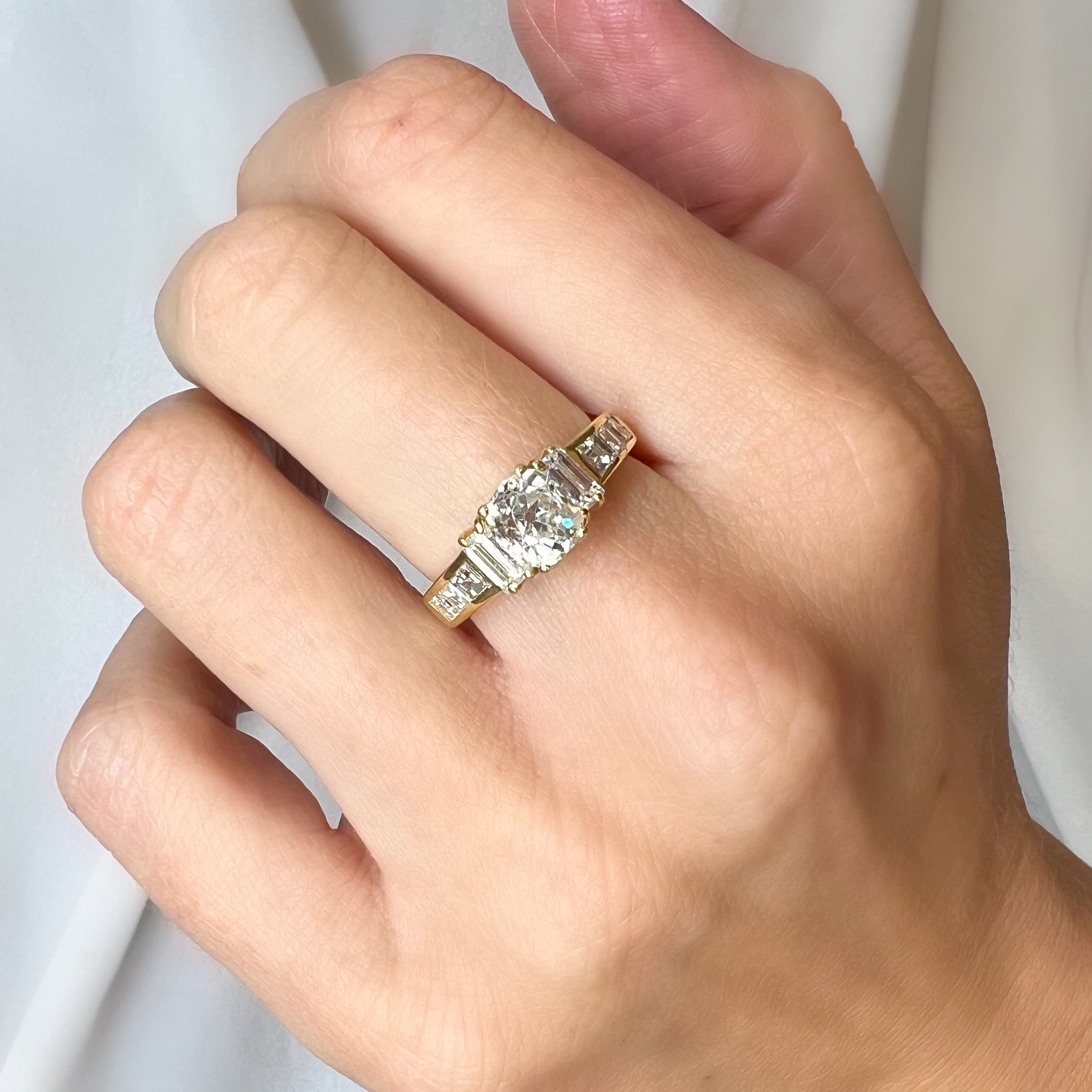 1.92ct Old Cut Diamond Ring with Diamond Baguette Shoulders