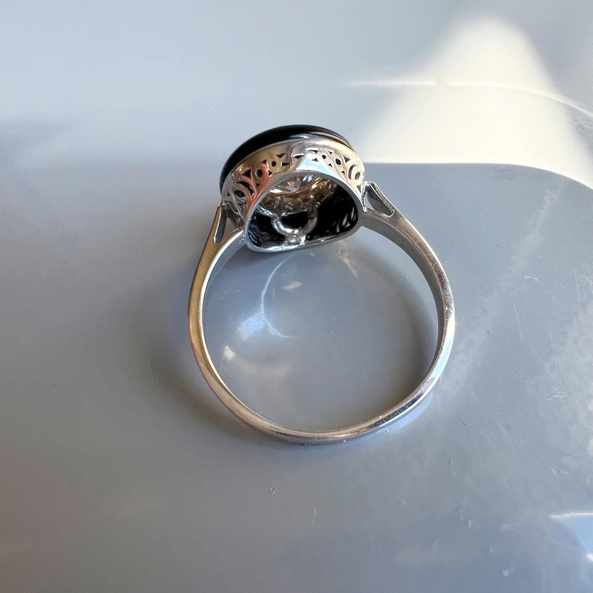Art Deco 1.30ct Diamond and Onyx Ring