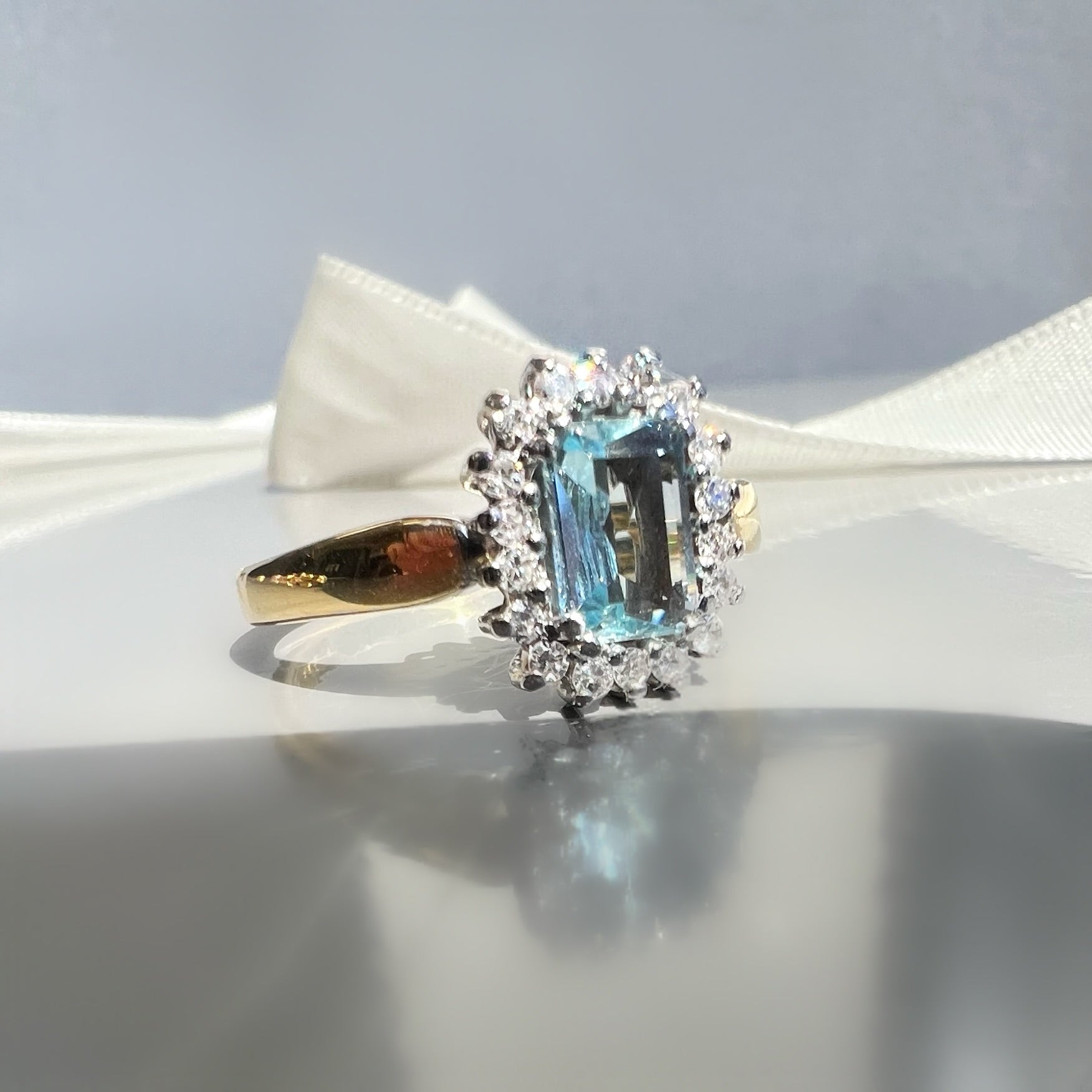 Vintage 1.00ct Aquamarine and Diamond Rectangular Ring
