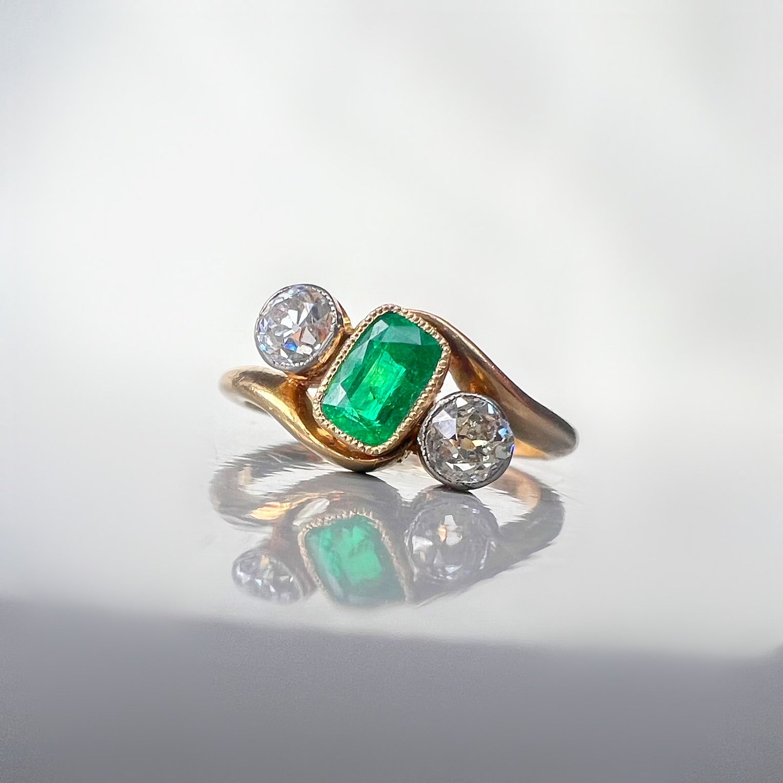 Antique Emerald and Diamond Trilogy Ring