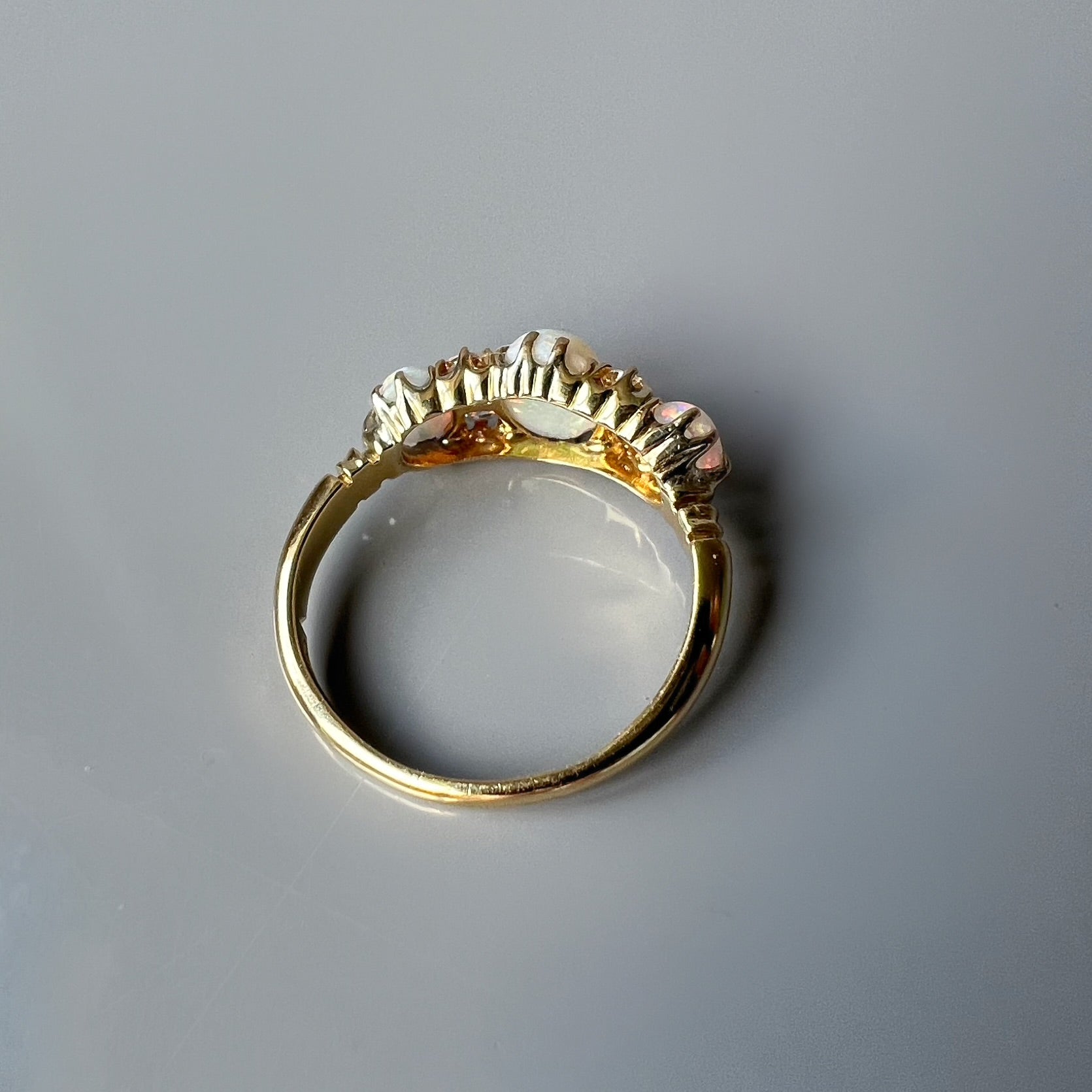 Antique 3 Stone Opal and Diamond Half Hoop Ring