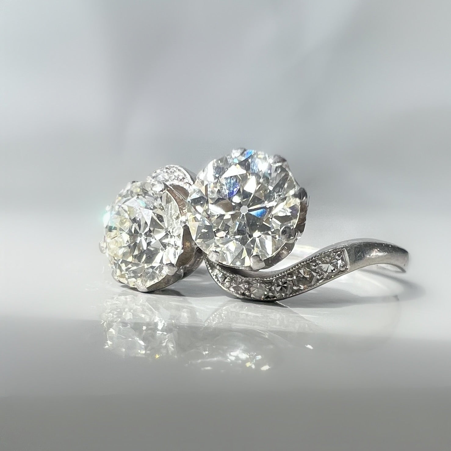 Antique 2.20ct Old European Cut Diamond Toi et Moi Ring