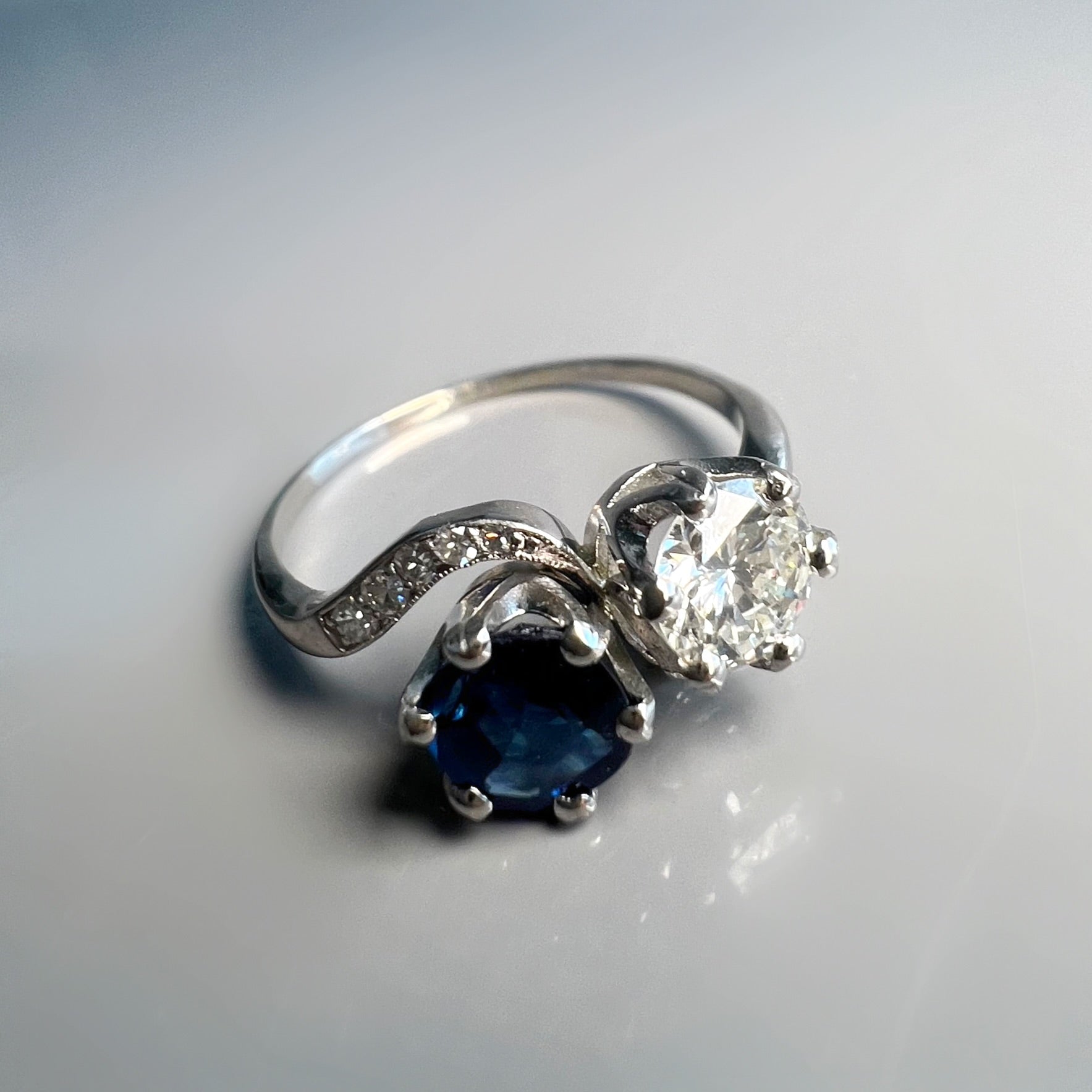 Vintage Sapphire and Diamond Toi et Moi