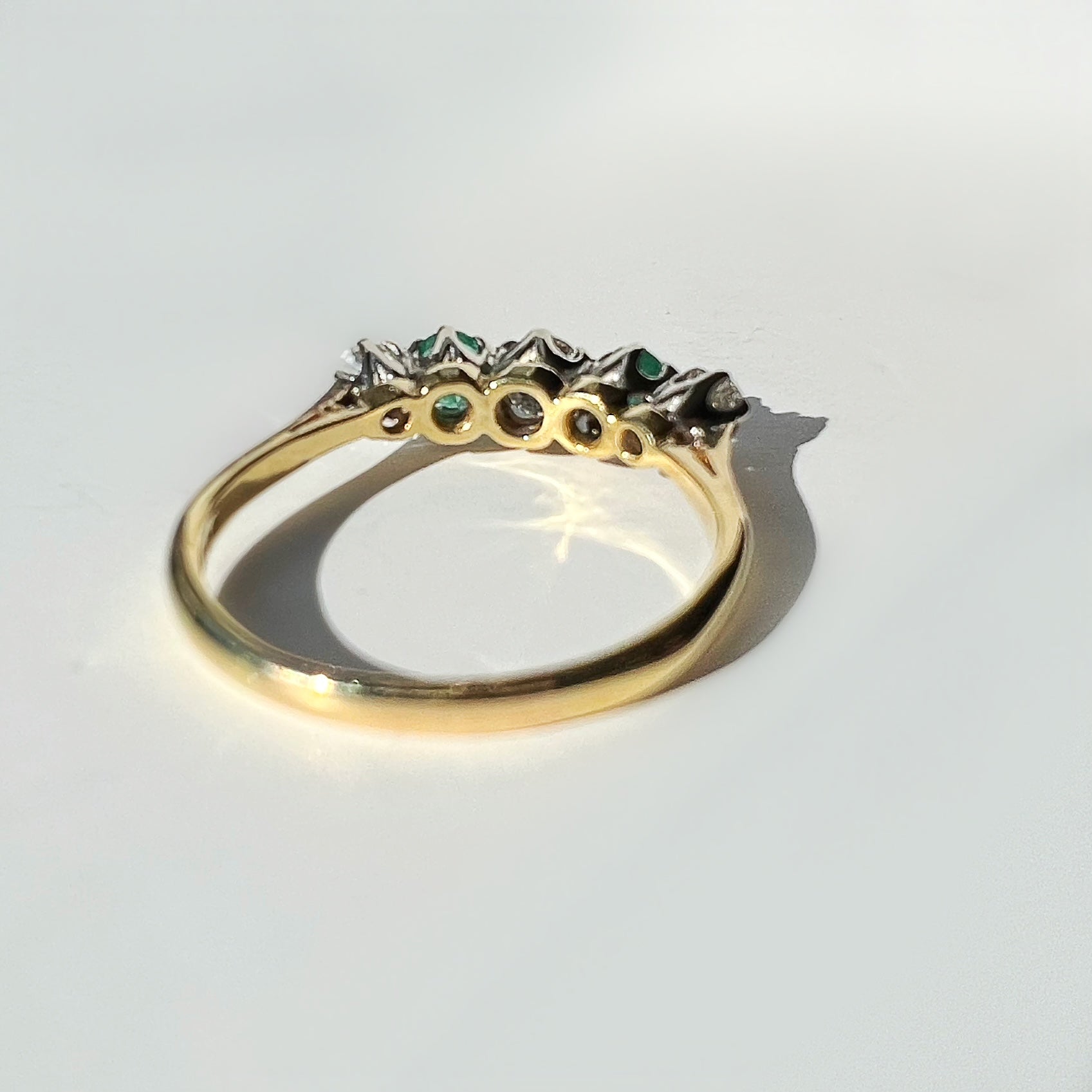 Vintage Diamond and Emerald 5 Stone Line Ring