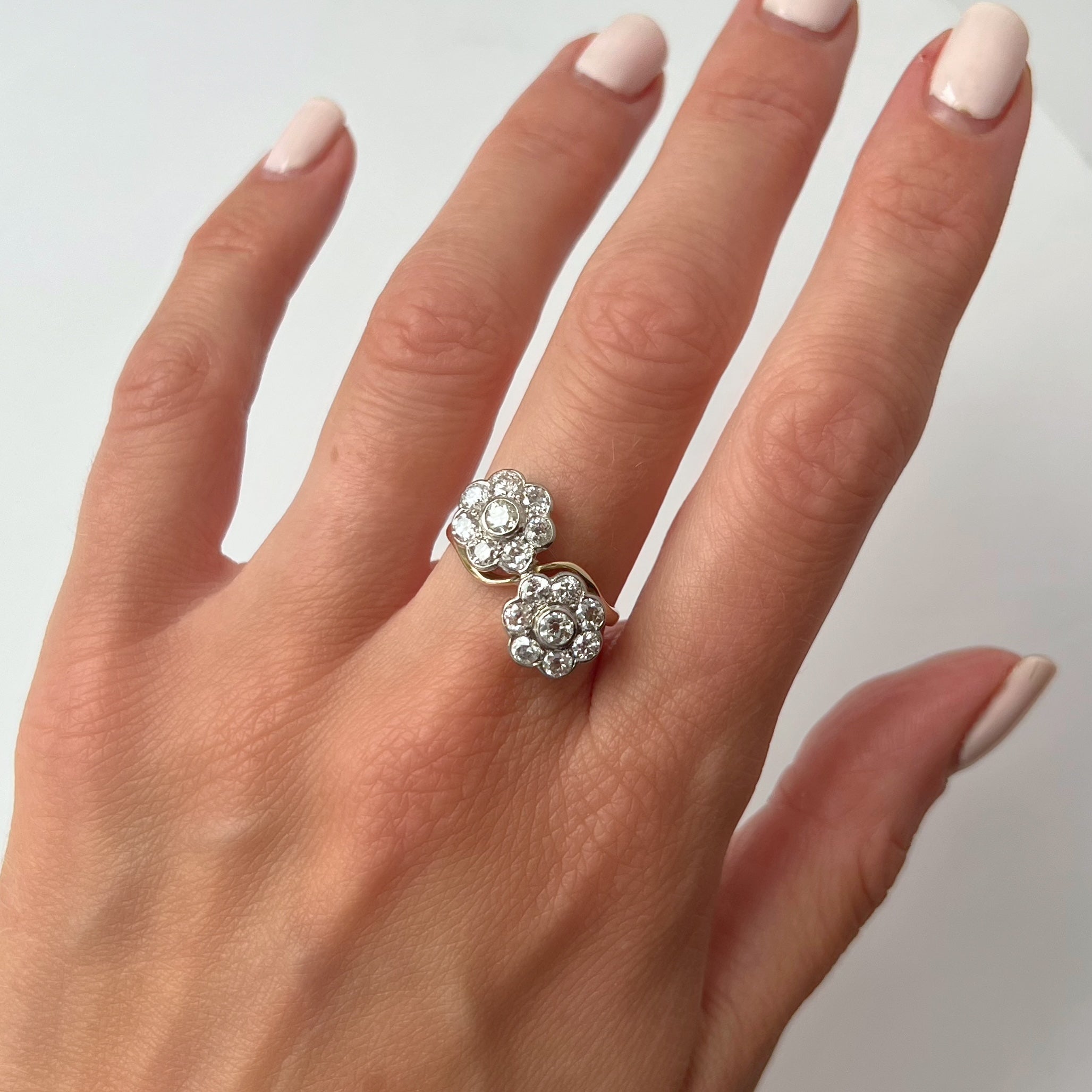 Antique 1.60ct Diamond Double Cluster Ring