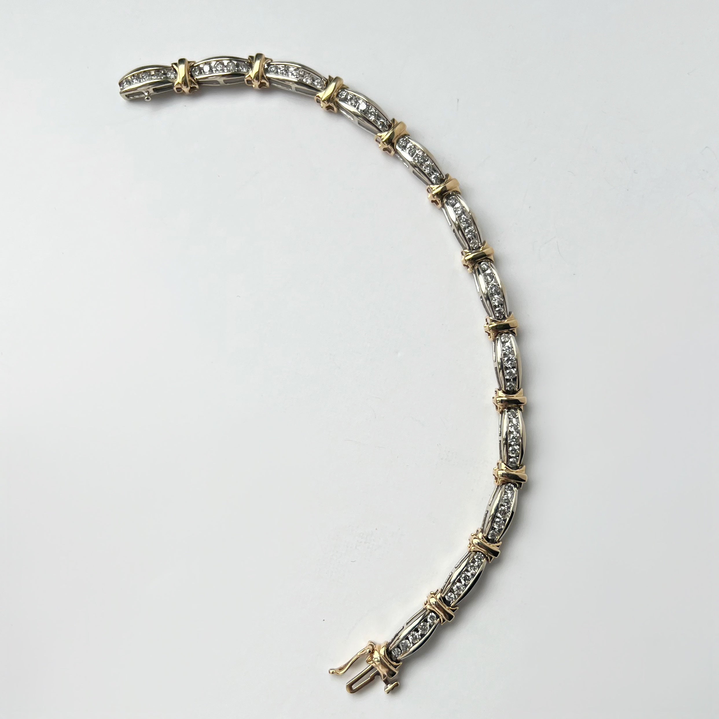 Vintage 2.40ct Diamond and 10ct White and Yellow Gold Bracelet