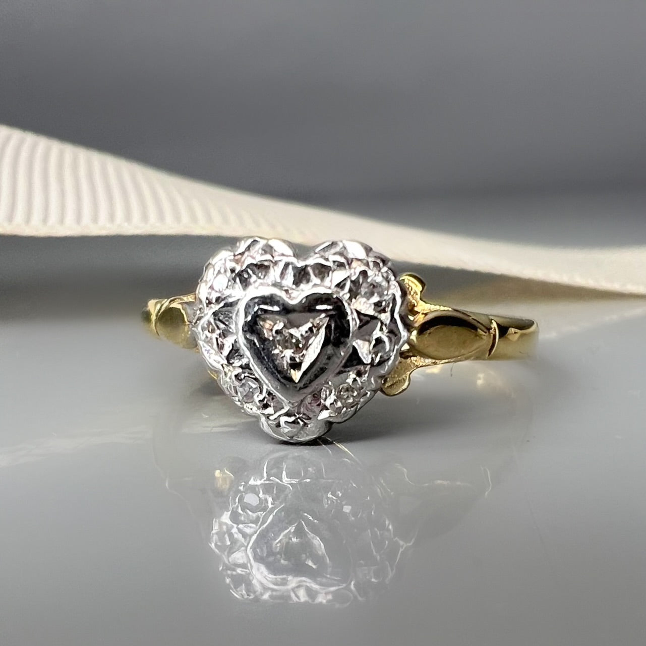 Vintage Heart Shaped Ring with Diamond Details