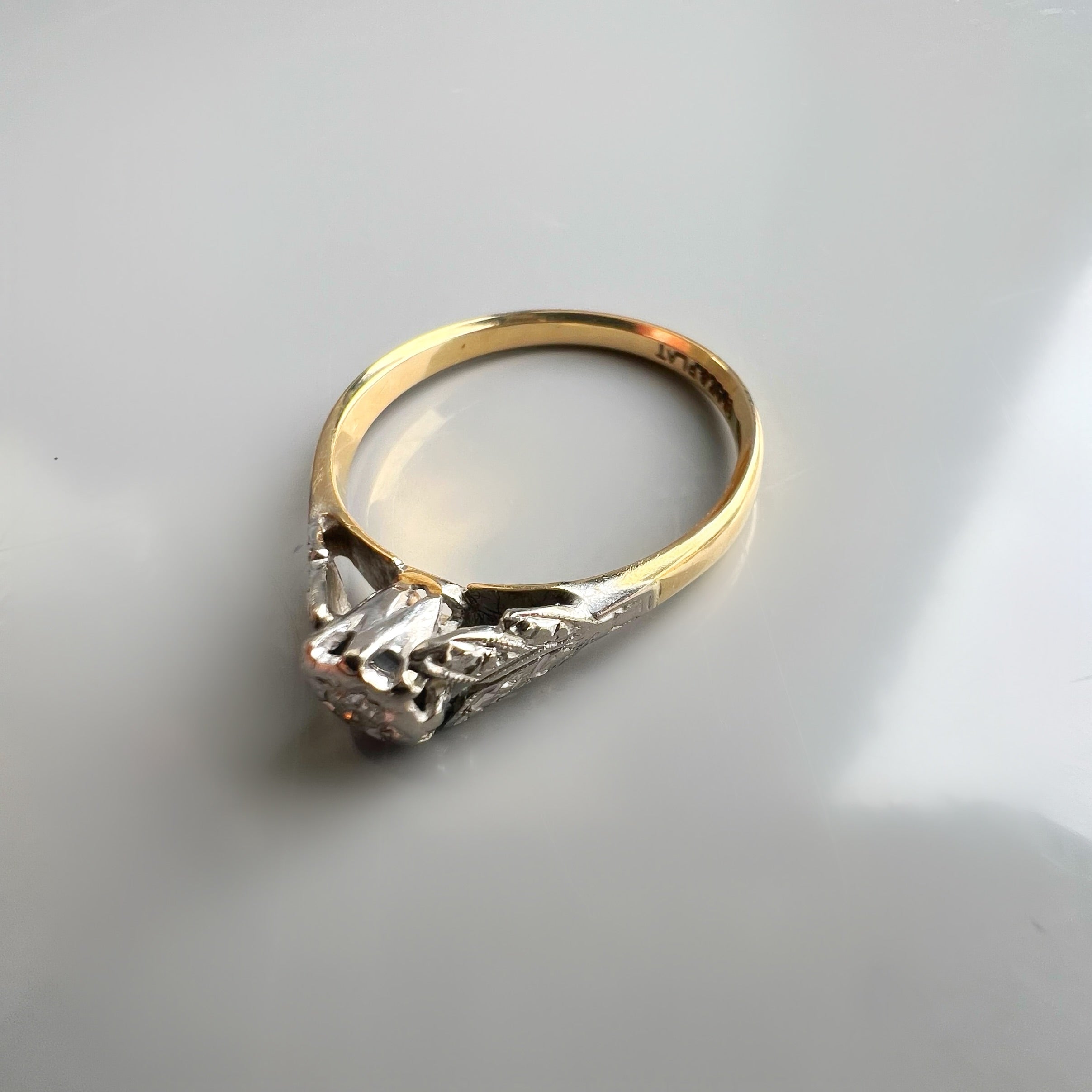 Antique Diamond Solitaire Ring in Platinum Setting