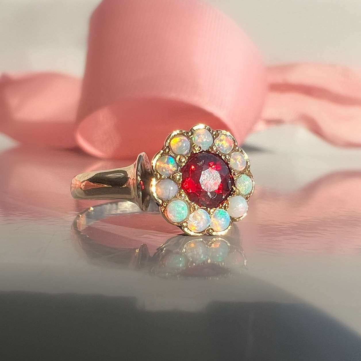 Vintage Ruby and Opal Cluster Ring